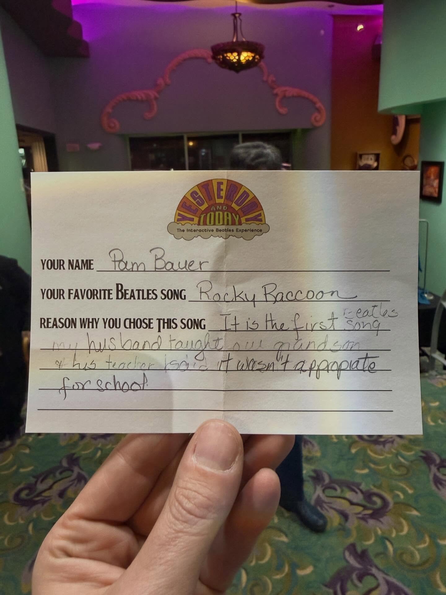 &ldquo;It&rsquo;s the first Beatles song my husband taught our grandson and his teacher said it wasn&rsquo;t appropriate for school.&rdquo; - Pam