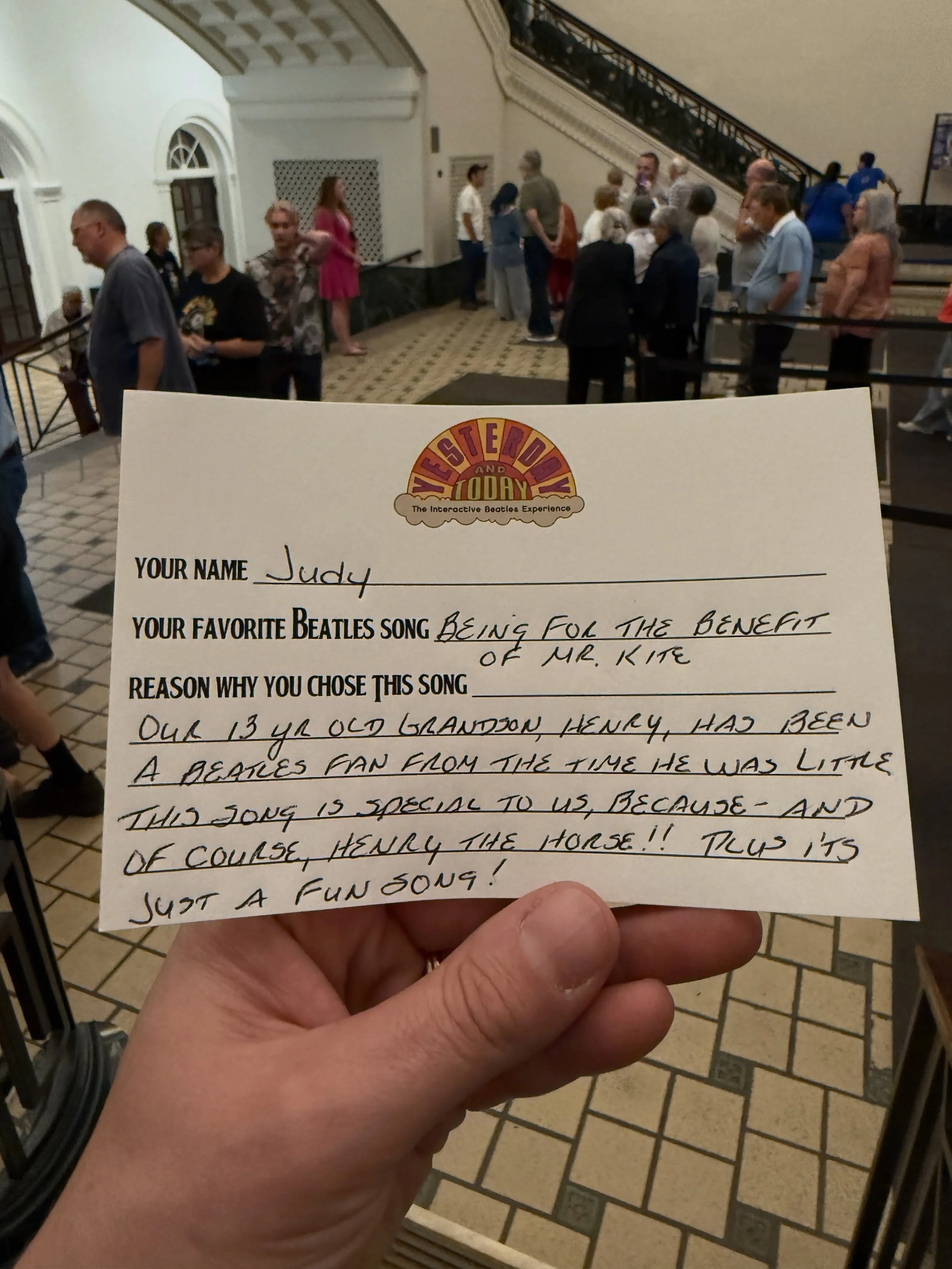 &ldquo;Our 13 year old grandson, Henry, has been a Beatles fan from the time he was little. This song is special to us because - and of course - Henry the horse!! Plus it&rsquo;s just a fun song!&rdquo; - Judy