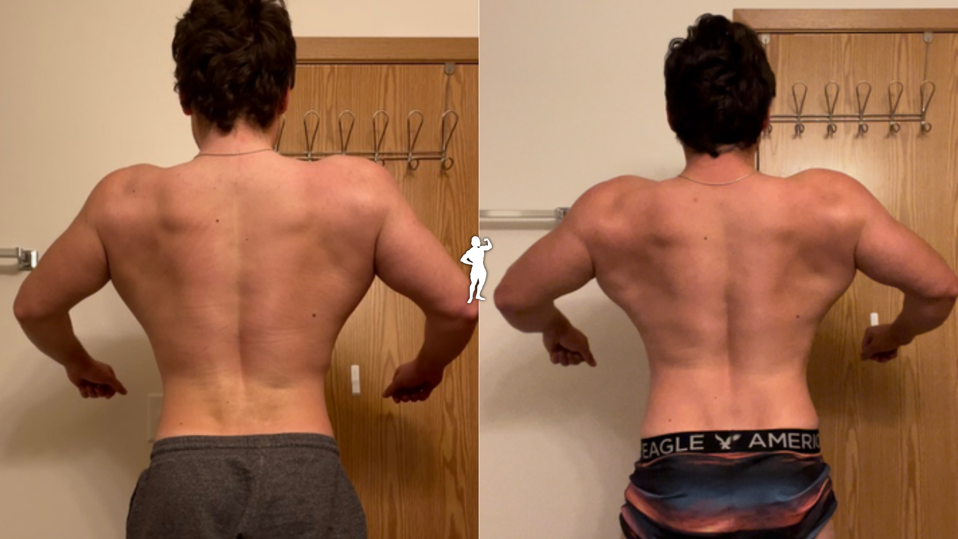 A side-by-side comparison of a person's back before and after a workout, showing increased muscle definition and tone.