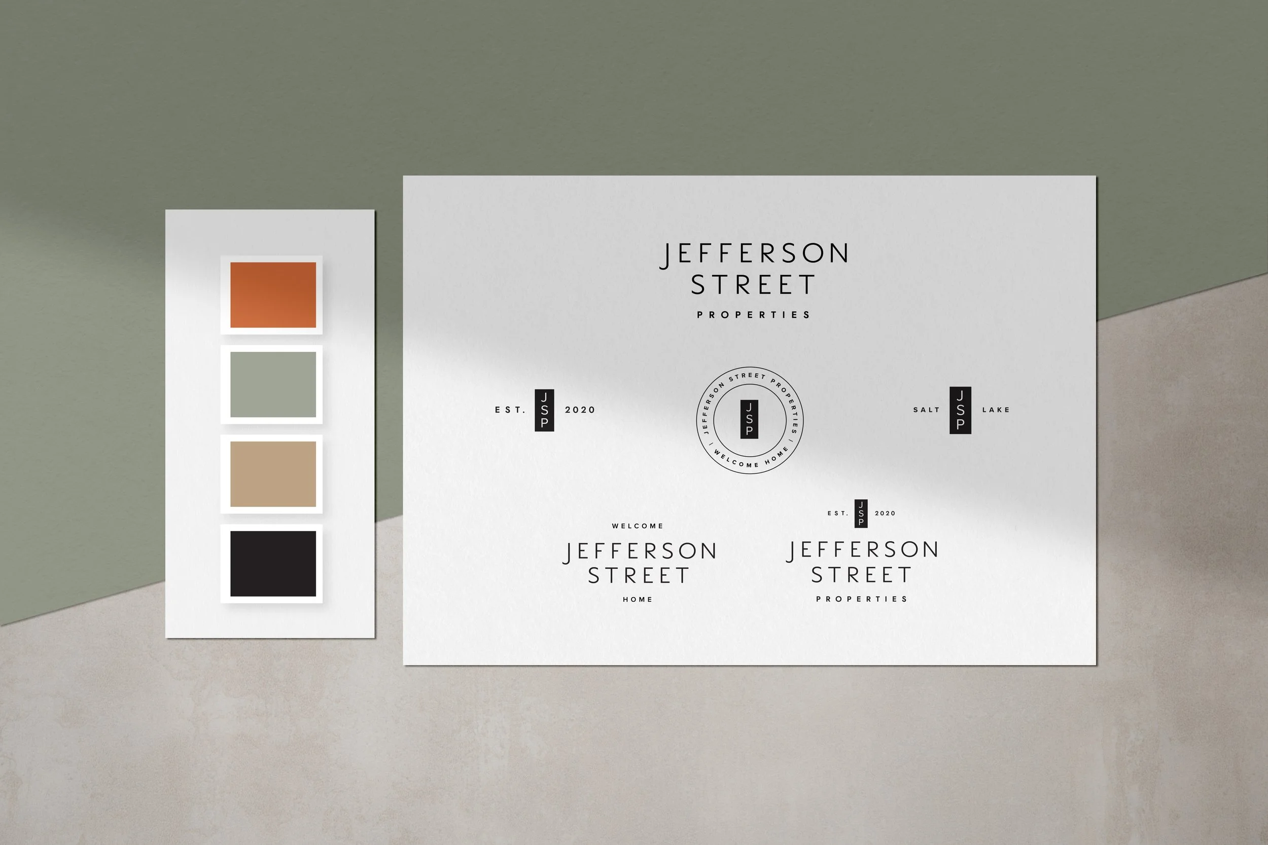 Jefferson Street Properties logos and color palette representing branding for realtors.