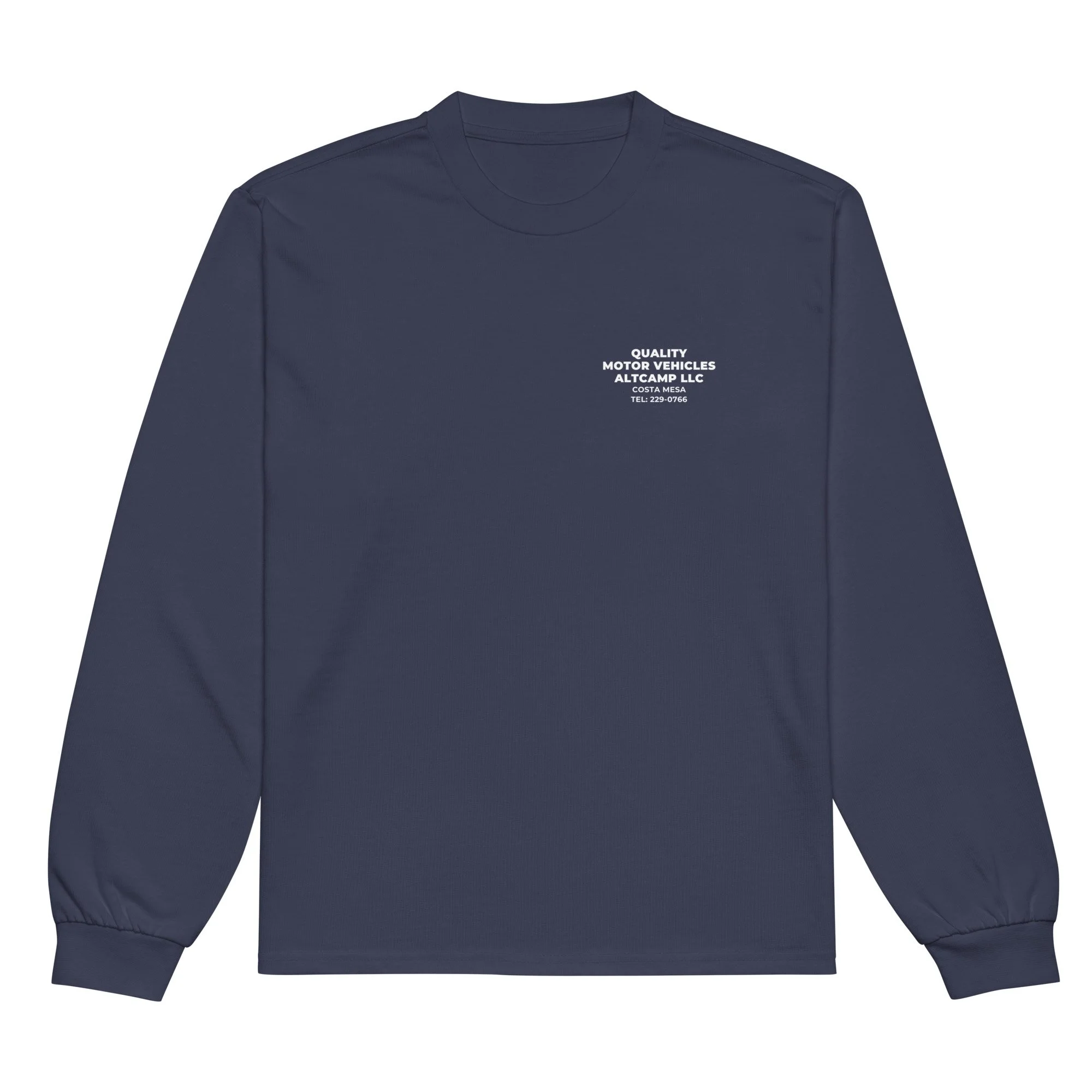 Navy altCamp Contractor Tee with small left-chest “Quality Motor Vehicles” logo