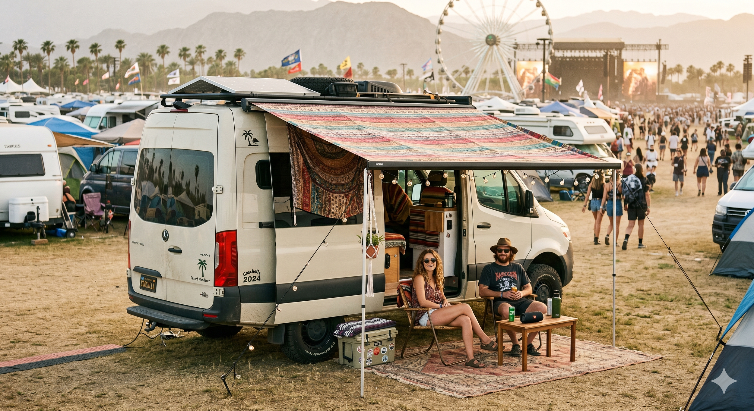 A class b RV parked at coachella music festival in Indio CA.