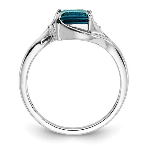 Sterling Silver Rhodium-Plated Ring With White Topaz & Diamond - Sweet Pea Jewelry (2.48g, 2mm Band)