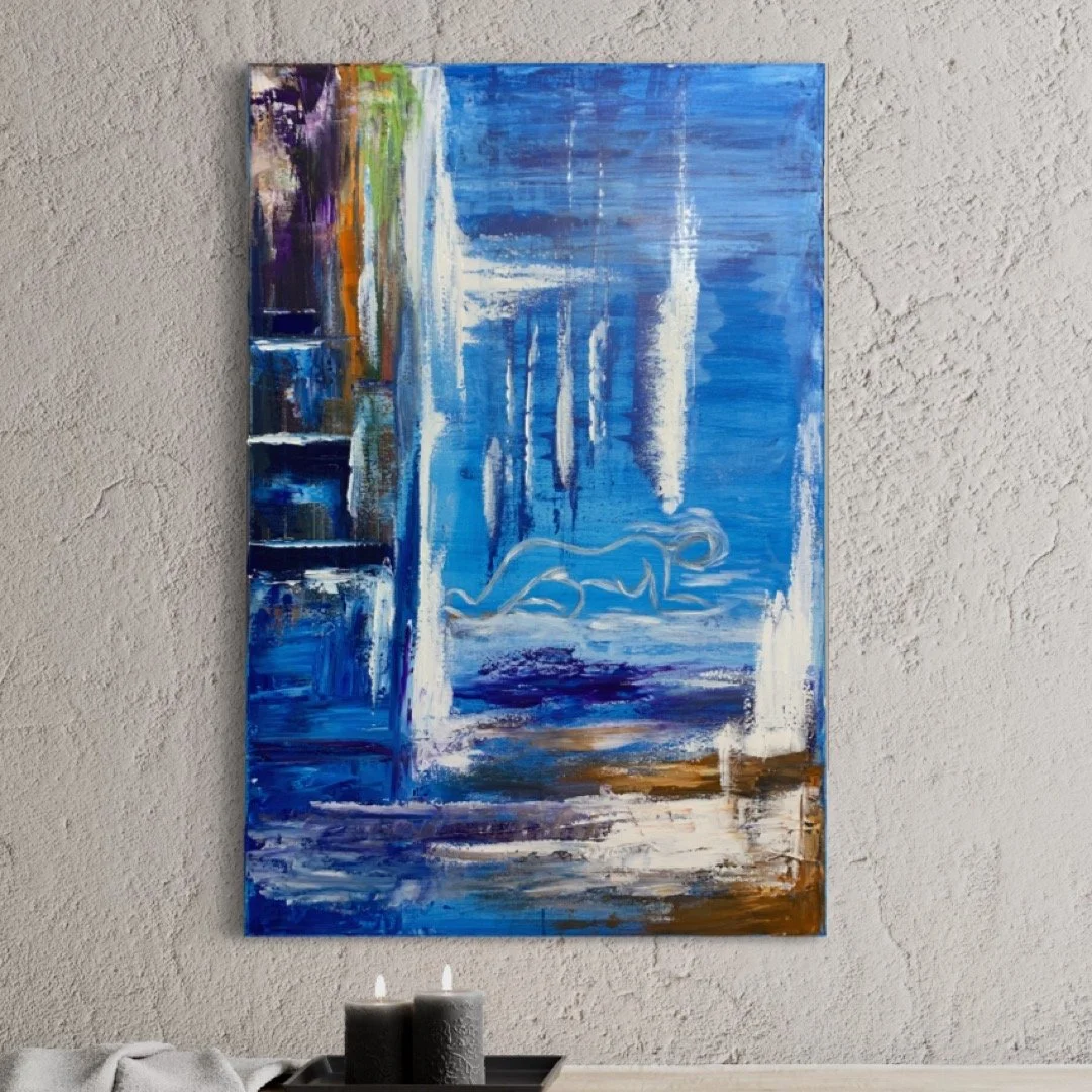 bespoke abstract painting commission blue tones
