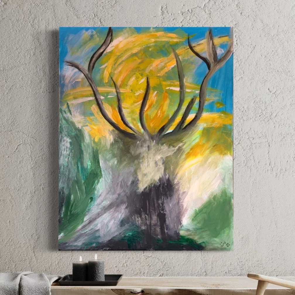 abstract original painting image of stag