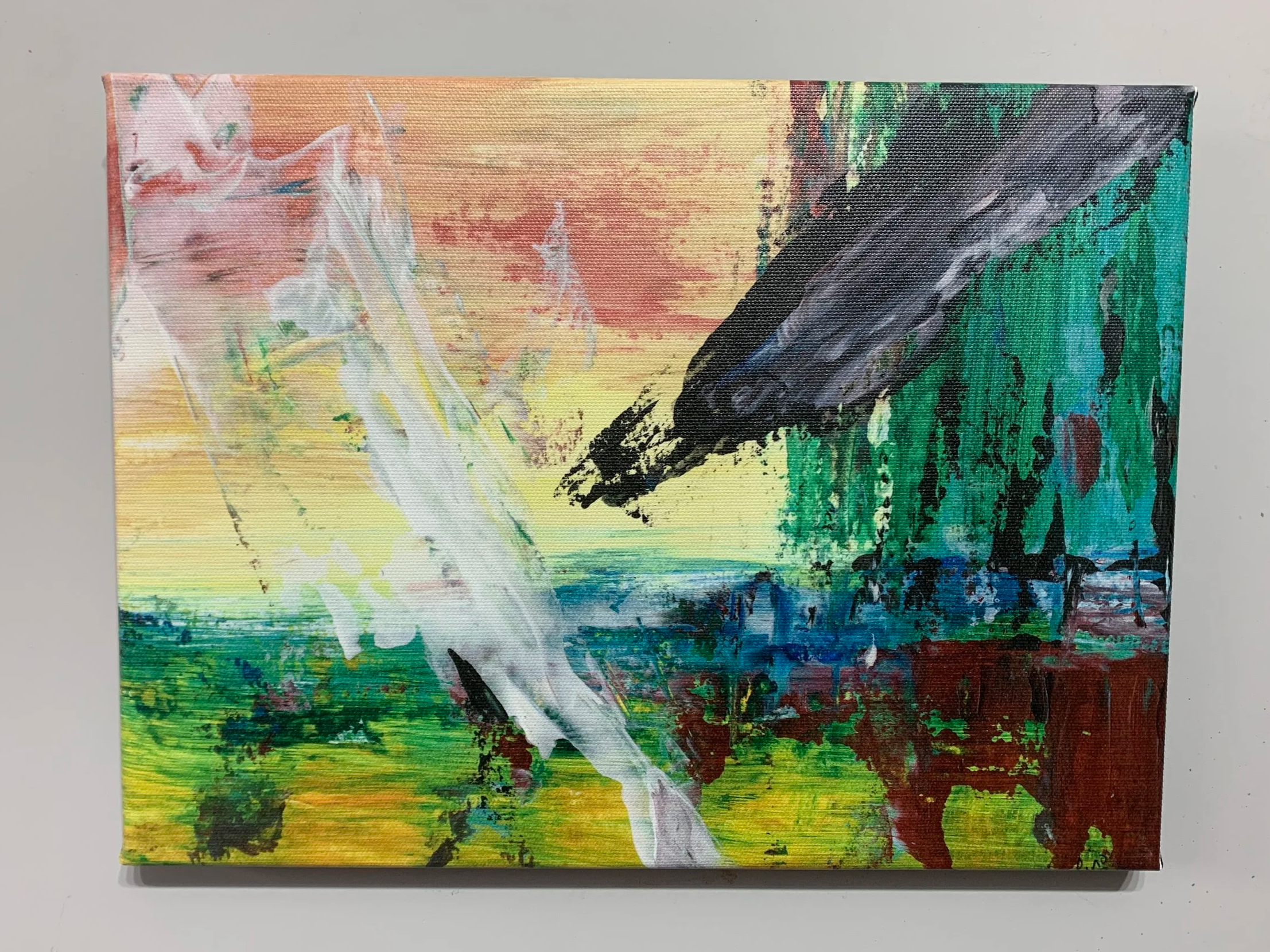 Spiritual abstract painting in blue and gold tones by Gino Parisi, intuitive artwork