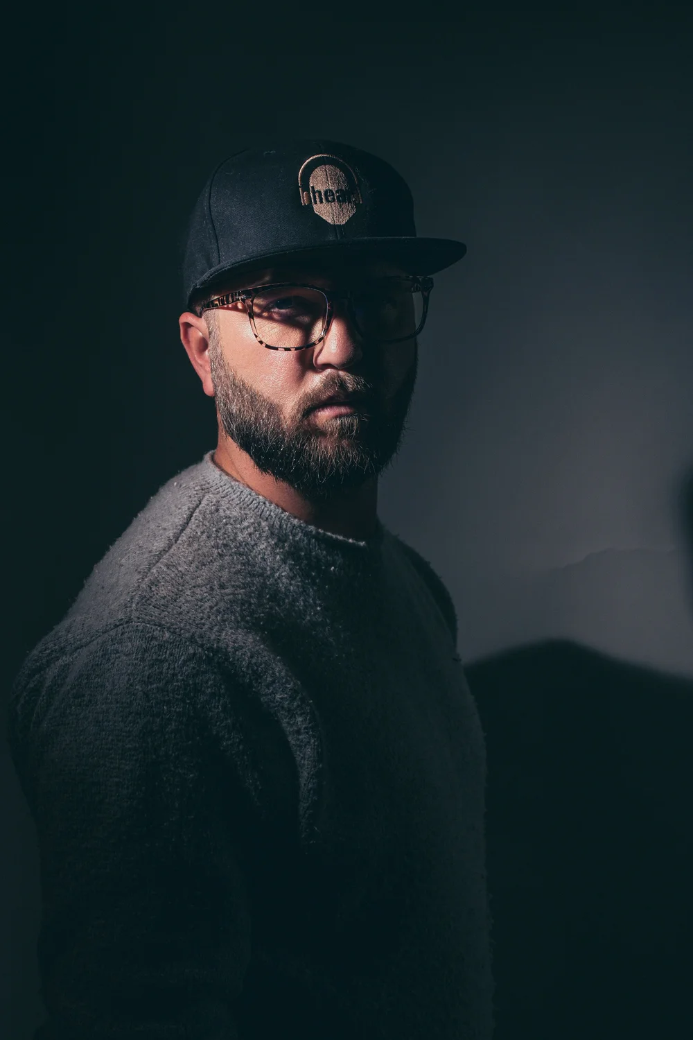 Moody studio portrait of Benj Heard