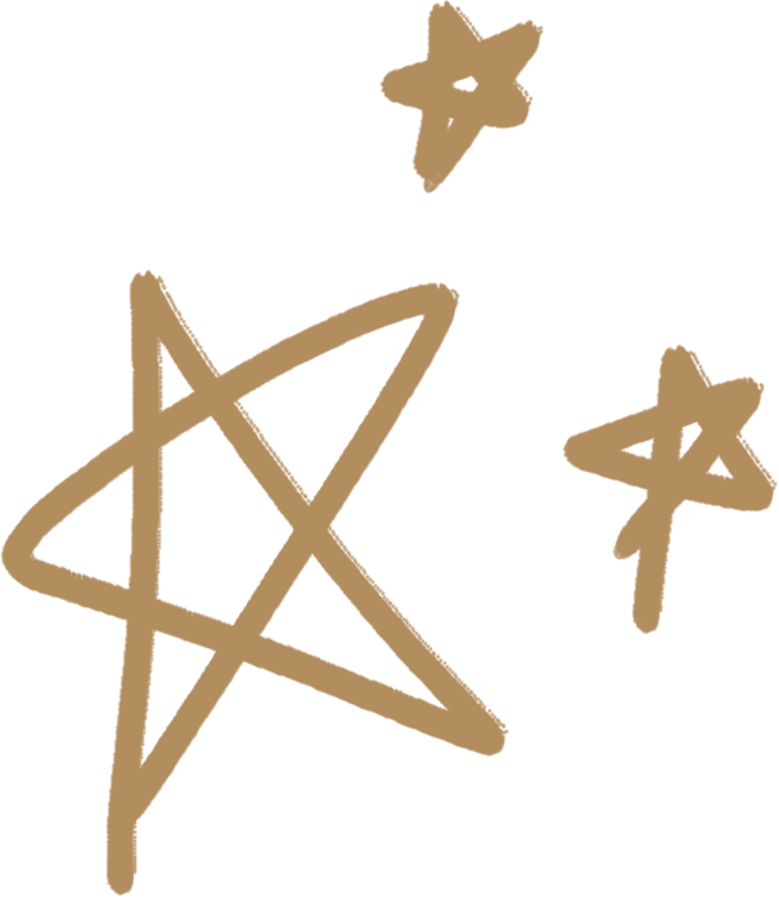 Three hand-drawn stars in gold color on a black background.