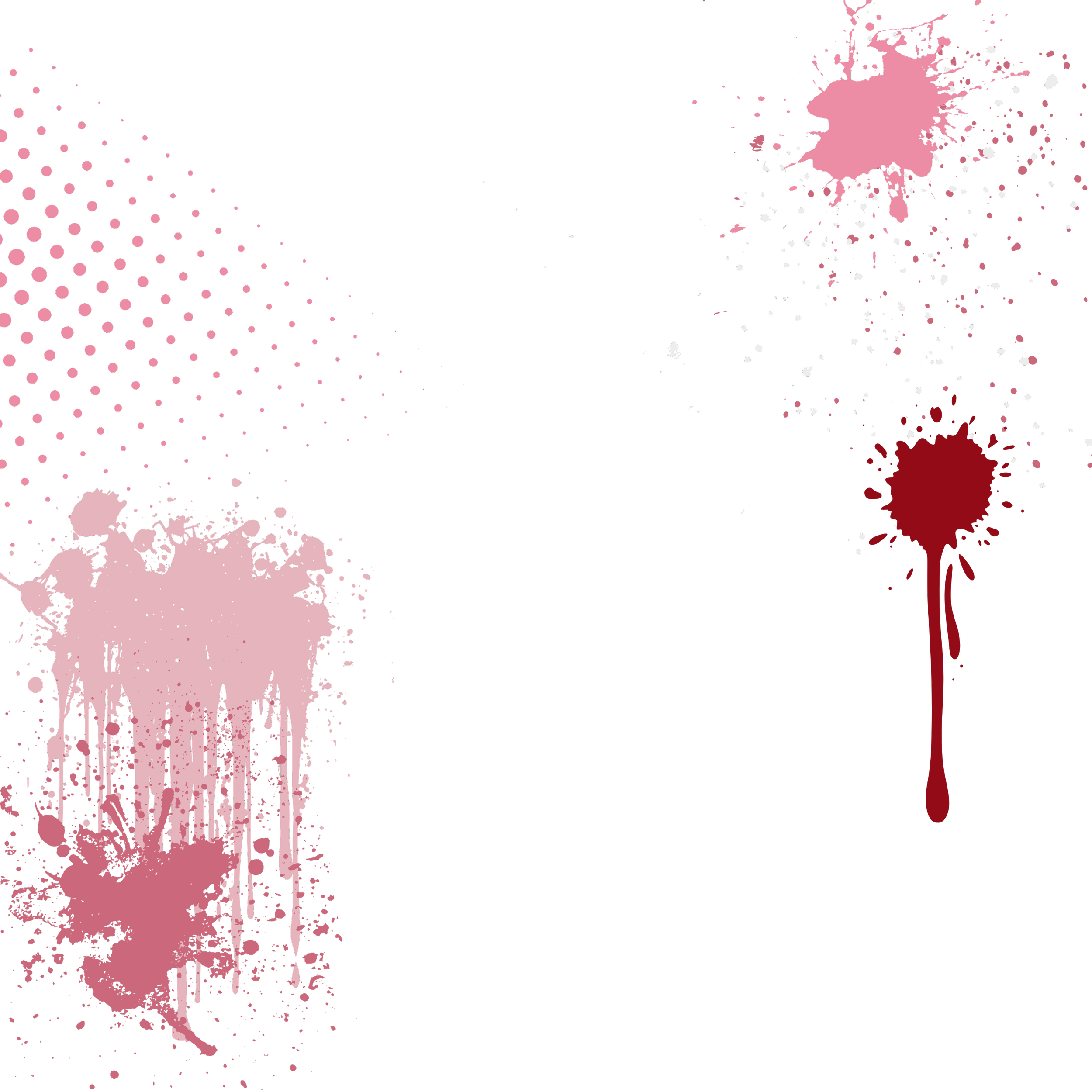 Digital artwork featuring a black background with pink circuit-like patterns and paint splashes, including a large pink ink splatter in the top right and bottom left corners.