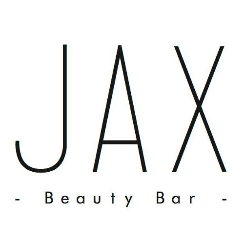 Logo of JAX Beauty Bar with minimalistic font on white background.