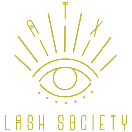 Stylized logo featuring an eye design with the text 'ATX Lash Society' in gold.