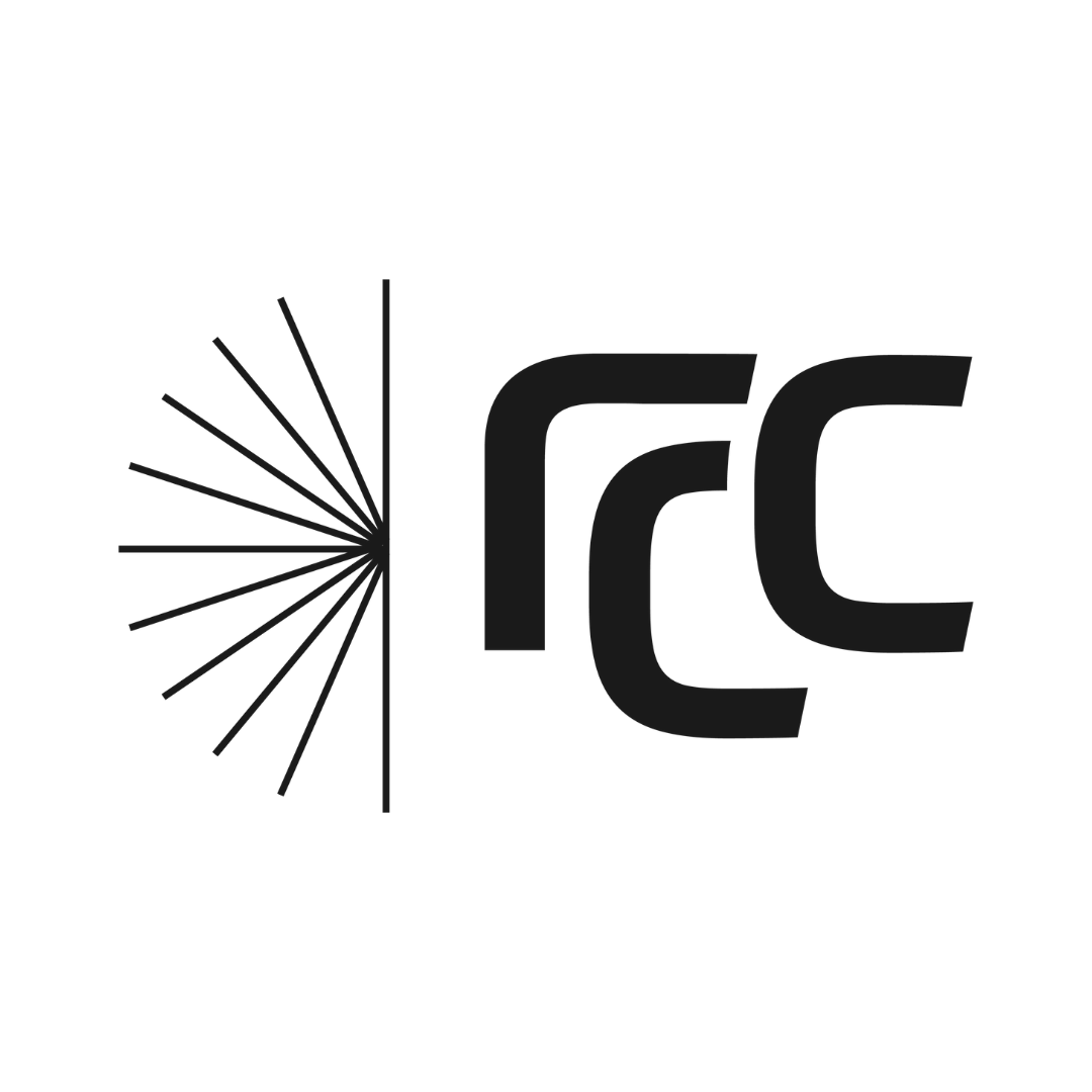 Logo featuring stylized letters 'rc' and a radial burst design on the left.