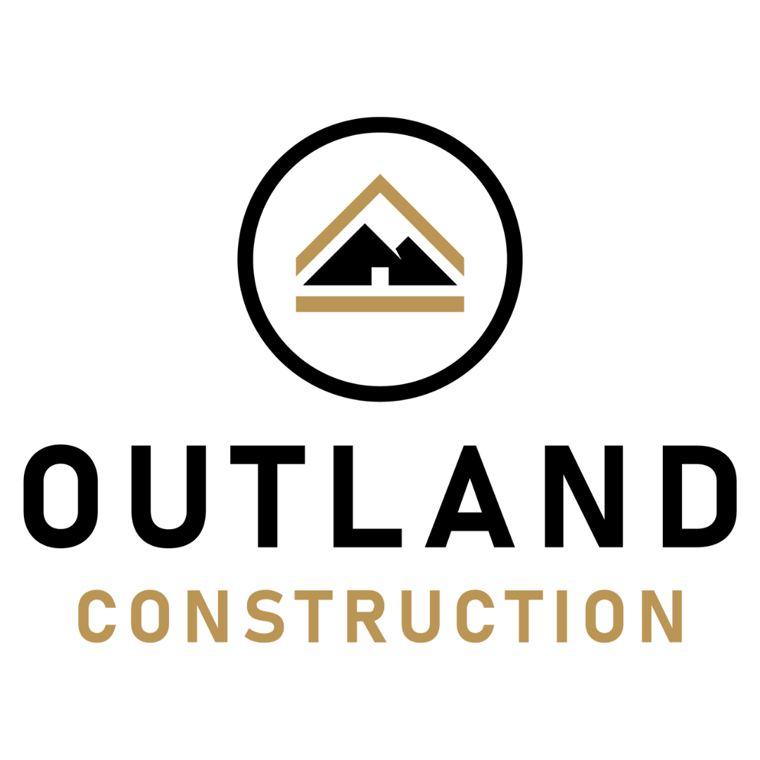 Logo for Outland Construction with a stylized house icon in a circle above the text.