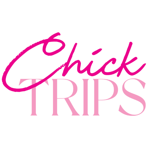 Logo with the text 'Chick Trips' in pink.