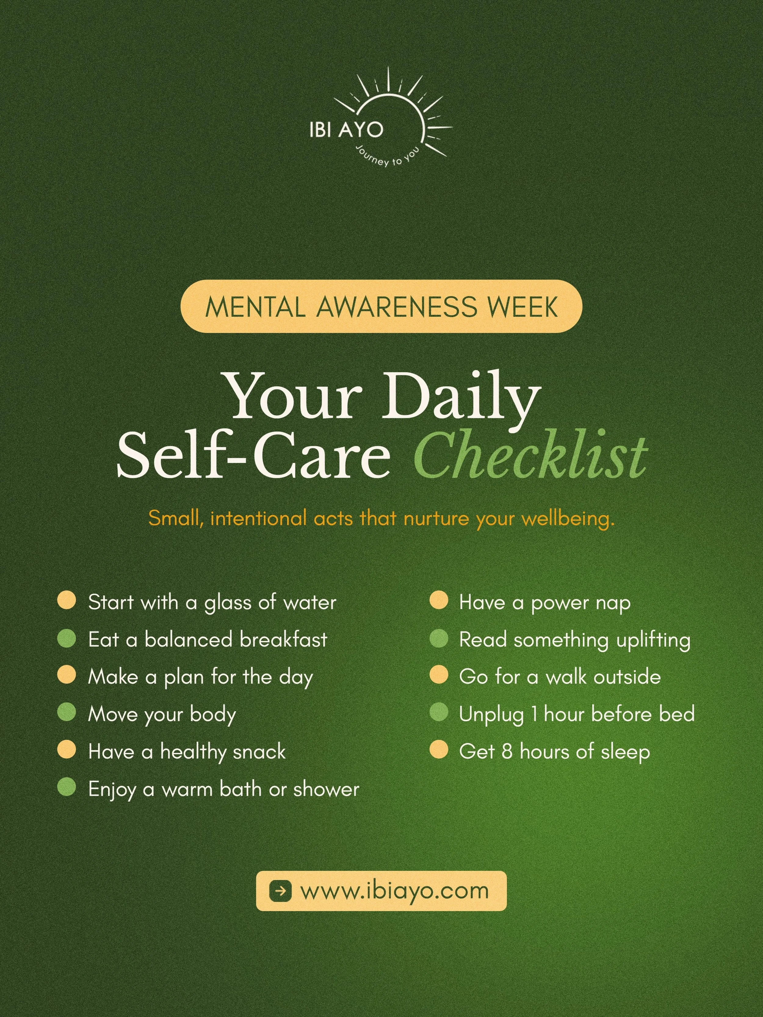 A healthy routine will carry you further than motivation ever will. 🌱

Tiny acts of care still count. Your mental health notices the difference. ✨

Save this checklist so you can come back to it whenever your routine starts falling apart a little. W