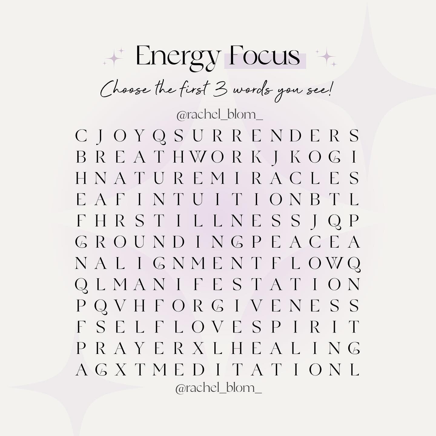 Comment with your 3 words below&hellip; 😇

Trust your intuition to guide you to the right words for you. 🌈

Mine are joy, stillness and prayer. 🙏

✦

Rachel x

✧

🔮 Follow @rachel_blom_ credit and share for more inspiration and guidance 🔮
