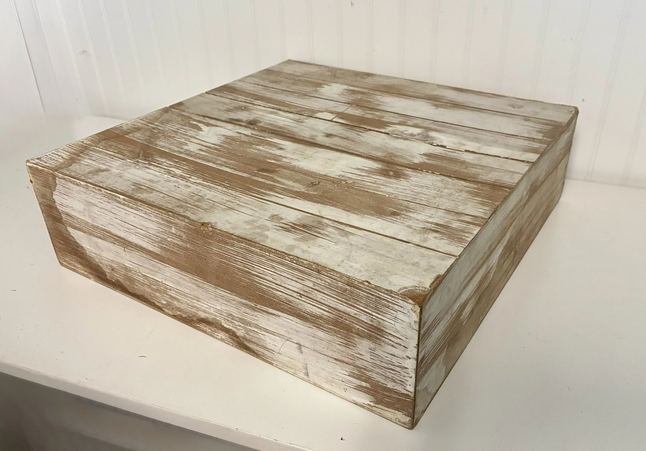 White Wash Rustic Square Wood Cake Stand 14 Inch