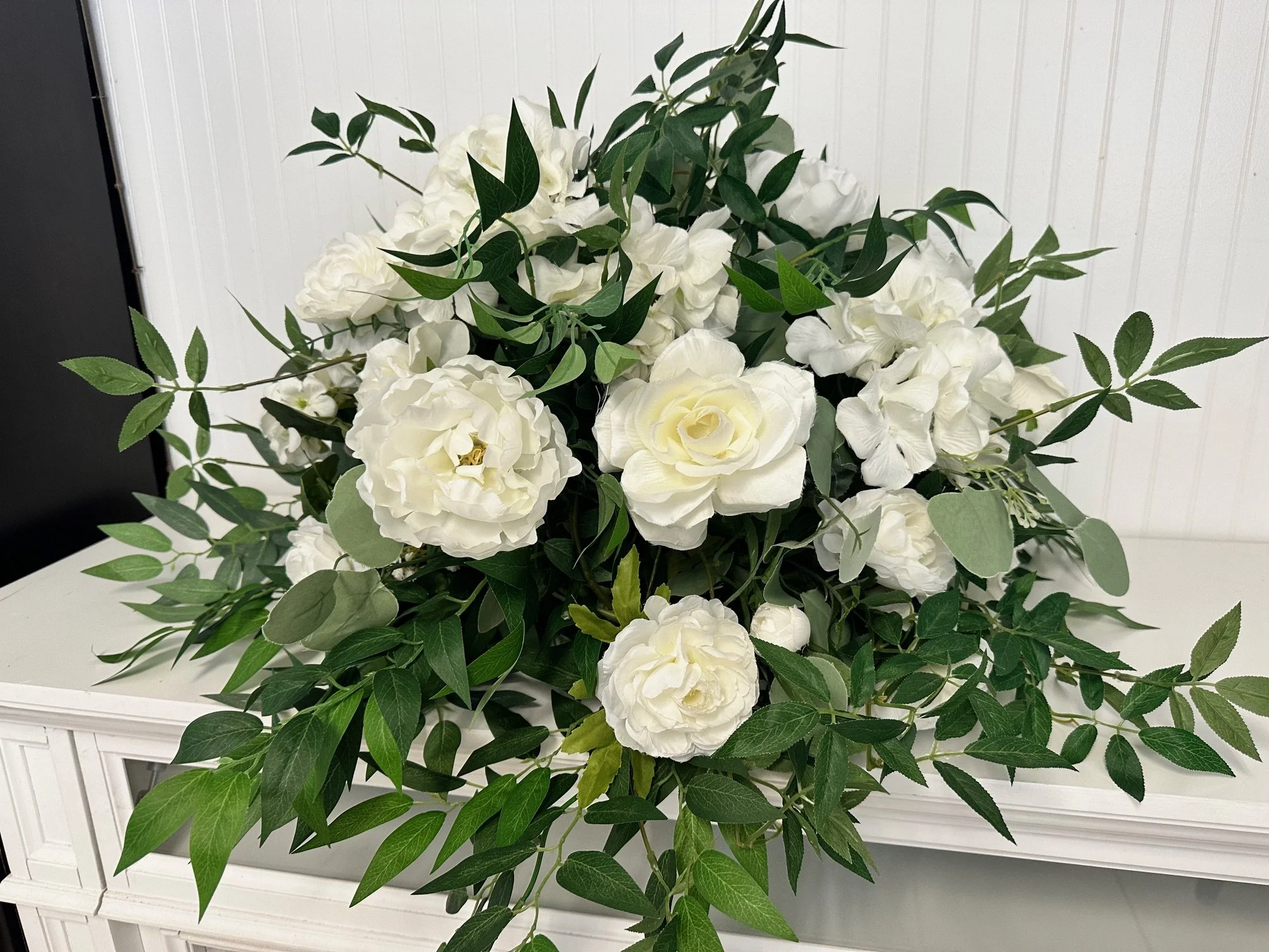 Large White and Green Faux Floral Centerpiece