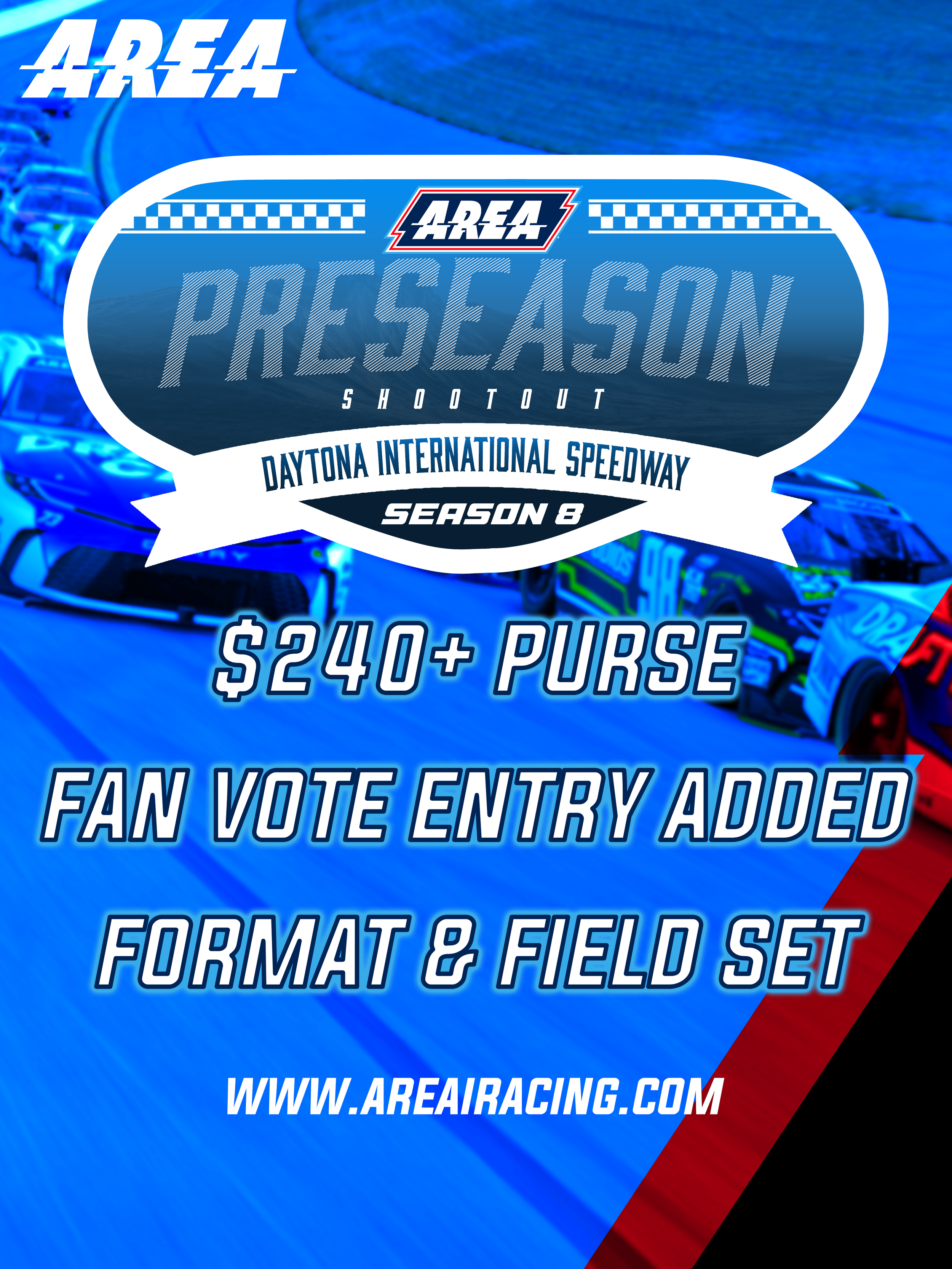 AREA Announces Season 8 Shootout at Daytona Featuring Next Gen Debut, Fan Vote Entry, and Stacked Driver Field