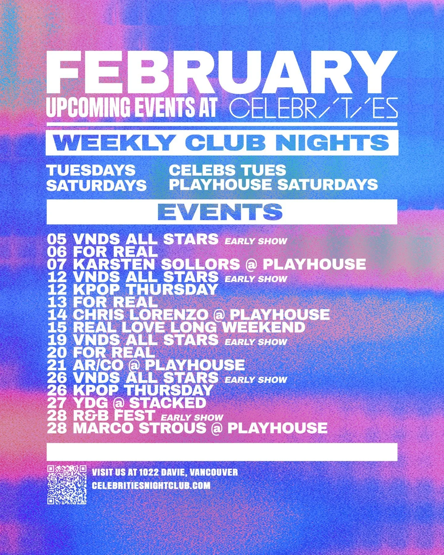 ❄️✨ FEBRUARY AT CELEBRITIES ✨❄️⁠
⁠
One month. Every vibe. Zero excuses.⁠
⁠
From late night House journeys to Hip Hop vibes, K-pop chaos to Drag excellence, February is stacked wall to wall at @celebrities_van. Whatever you&rsquo;re into, there&rsquo;