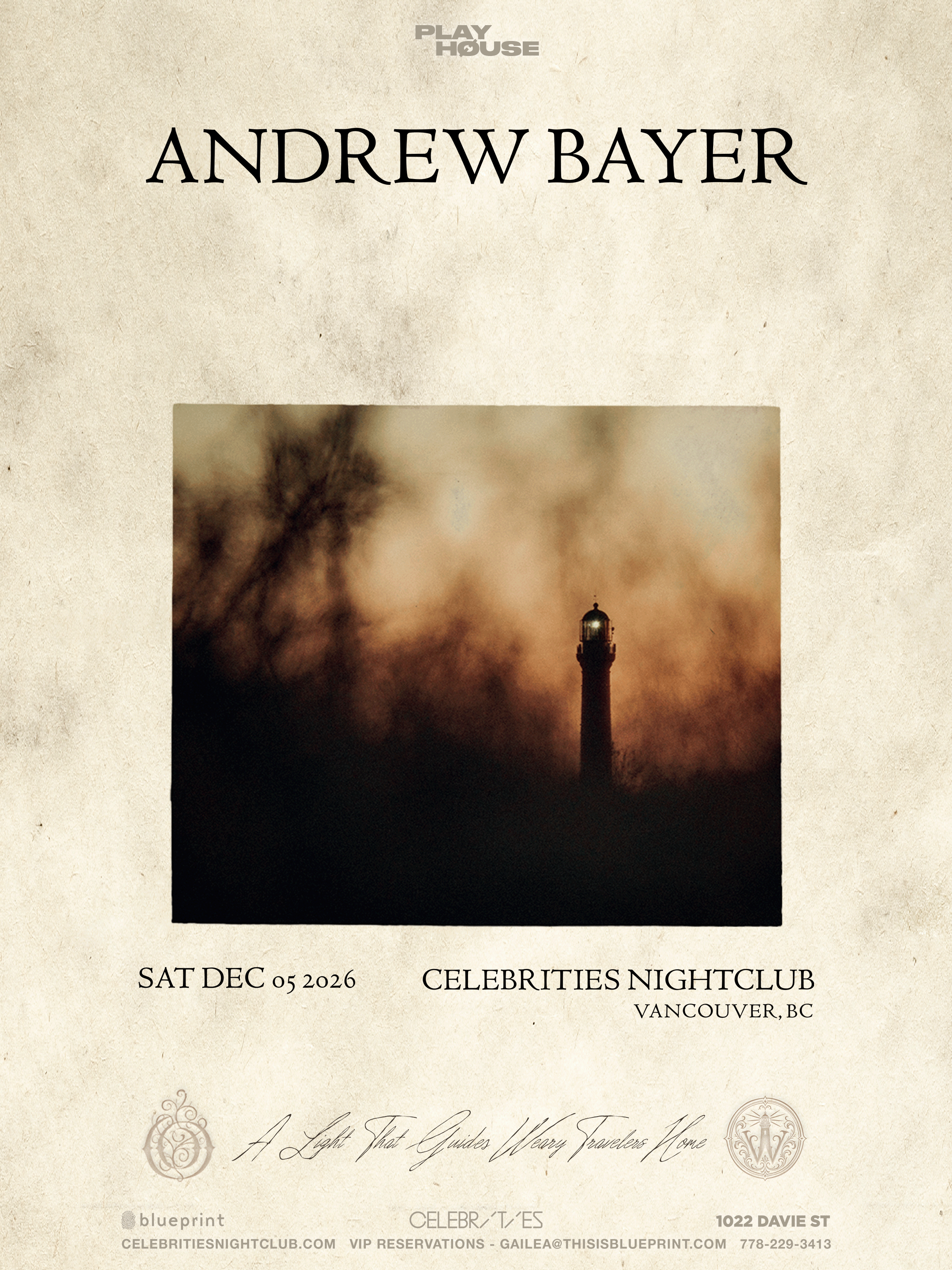 ANDREW BAYER pres. A LIGHT THAT GUIDES WEARY TRAVELERS HOME TOUR