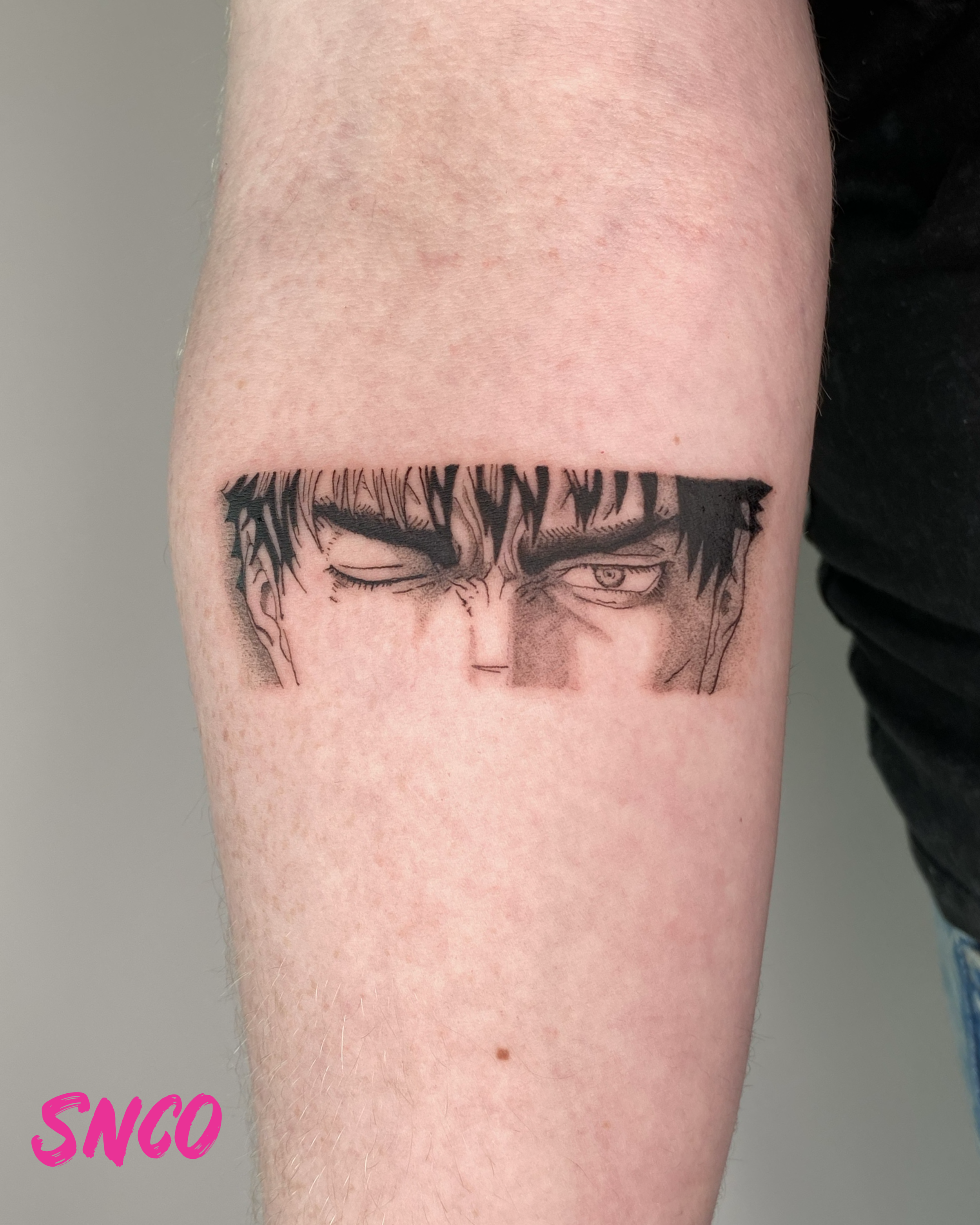 Guts black and grey tattoo from the Berserk manga by sncotattoos in Birmingham, UK