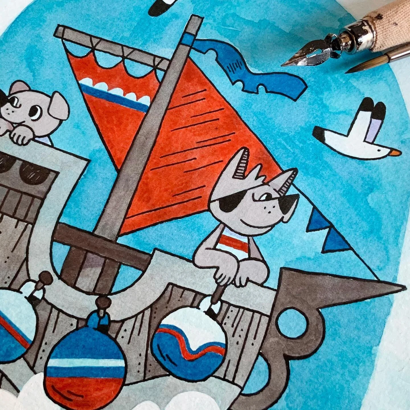 Oi! Pirates!
Onto the adventure! Finding treasures, sail the sea, find new islands! Yay!

Still experimenting with underpainting, but I think the finished piece looks good and interesting.

Art materials are listed in my stories highlights.

#waterco