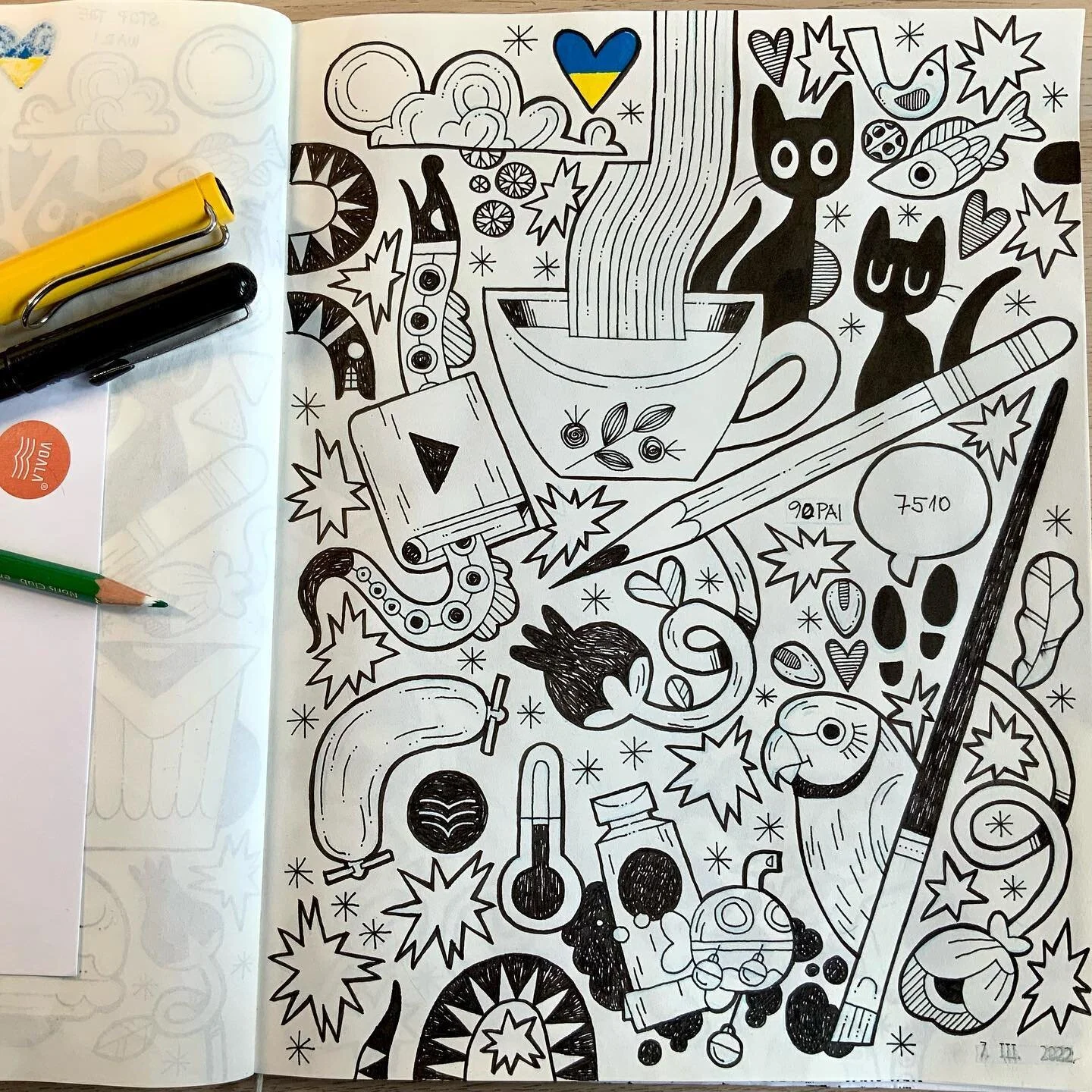 8th-13th march

There is a gap between last pages and these. I had hurt my drawing hand and needed rest. 
Take care 💖

Materials: sketchbook midori md cotton, pens lamy safari (roller and fountain pen) and pentel brush pen, erasable color pencil for