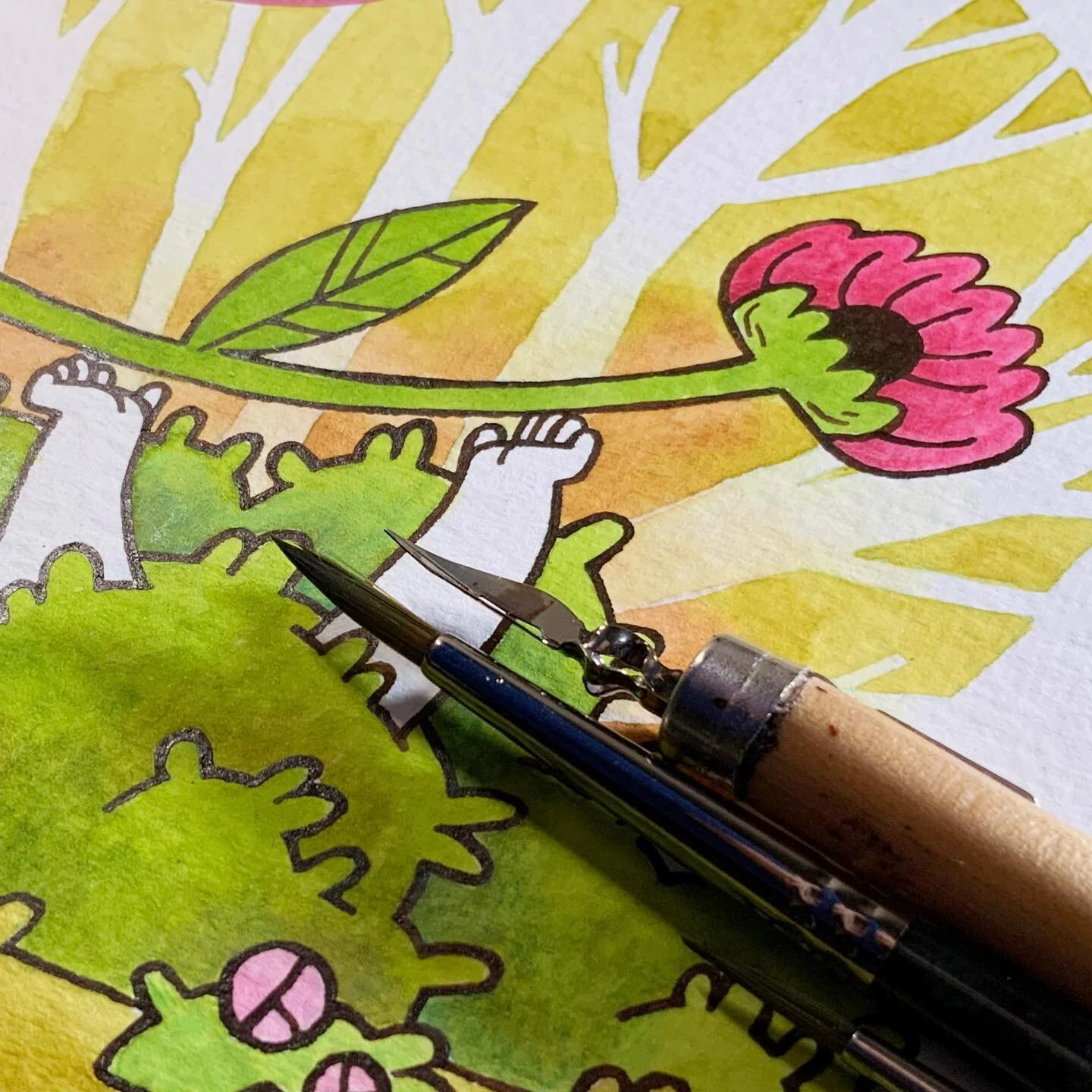 Bushes
Everyday is greener and greener. I love when nature starts to wake up from winter slumber.

Art materials are listed in my stories highlights.

#watercolor #illustration #inkdrawing #inkpainting #pendrawing #art #artofinstagram #coloredpencil 