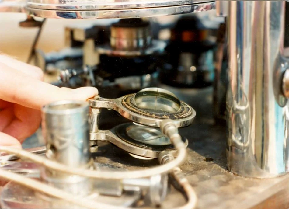 Two Risley prisms, from the #3 Rife microscope (1933). Each prism has two wedges.