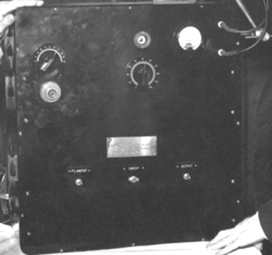 Closeup view of #5 instrument in previous photograph. Wires from the ray tube plugged into front of cabinet, top right corner.