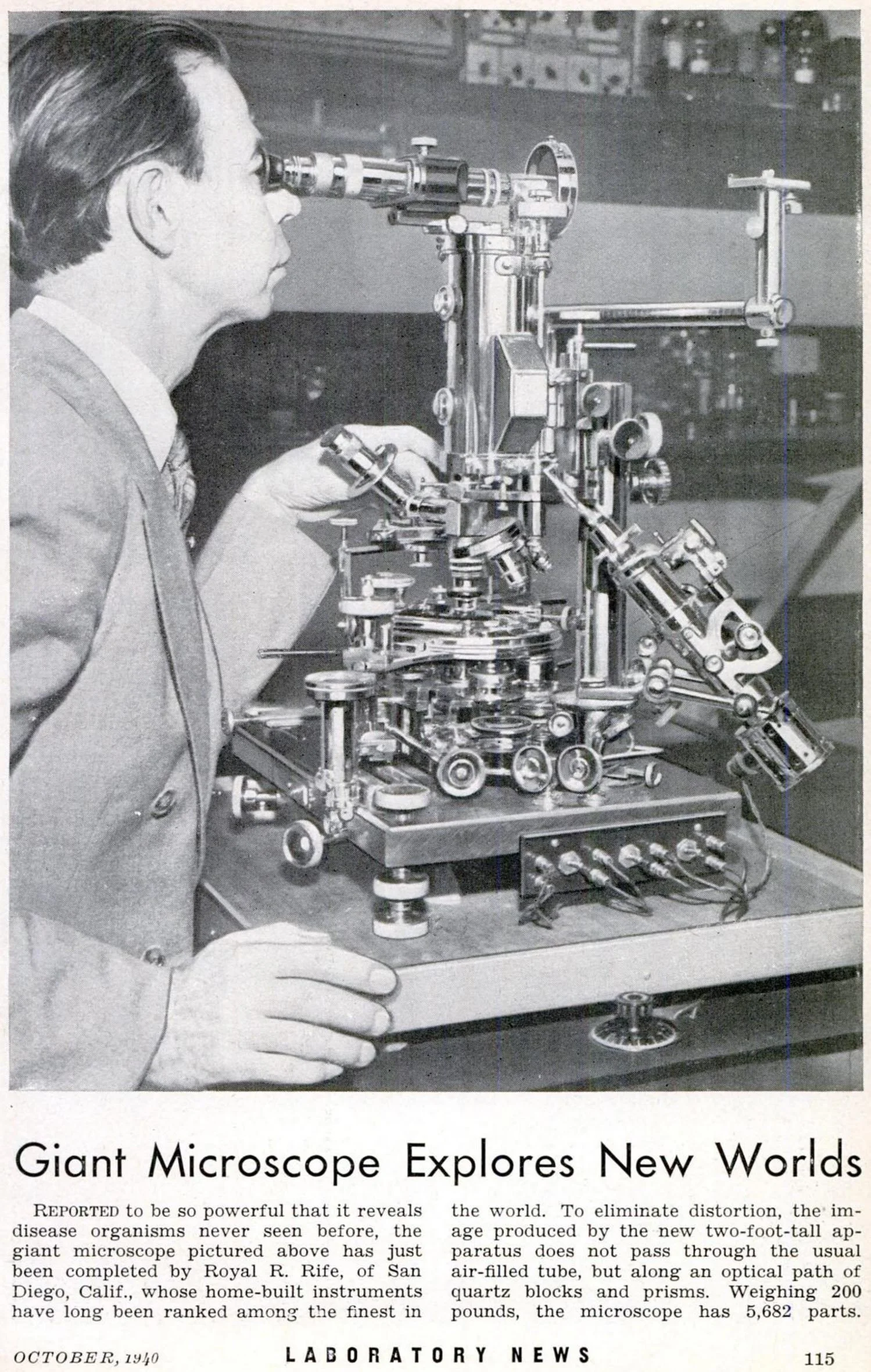 Rife with #3 Microscope, from Popular Science October 1940.