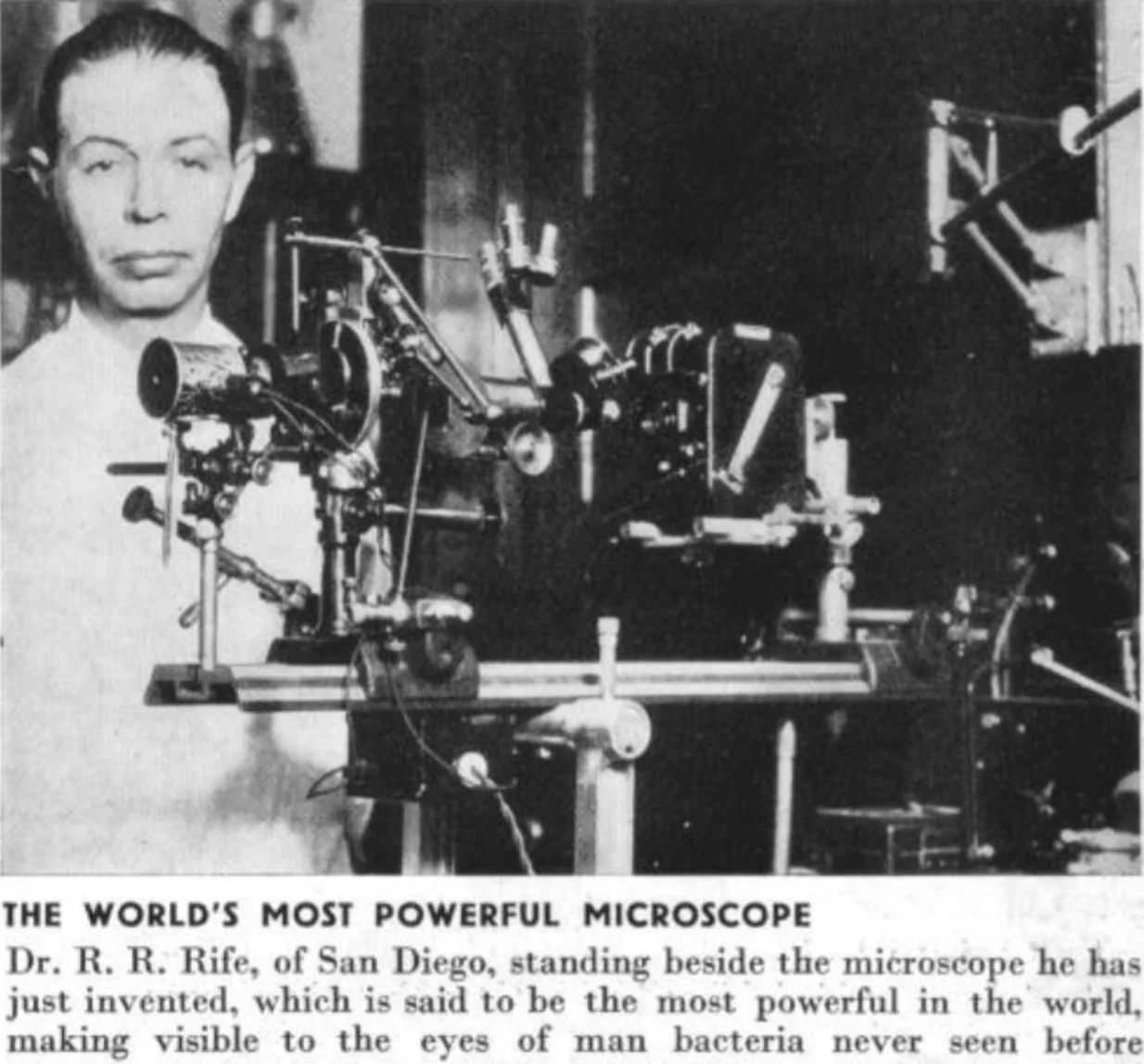 Horizontal microscope, from Graphic Magazine article 30 January 1932. Possible transitional model.