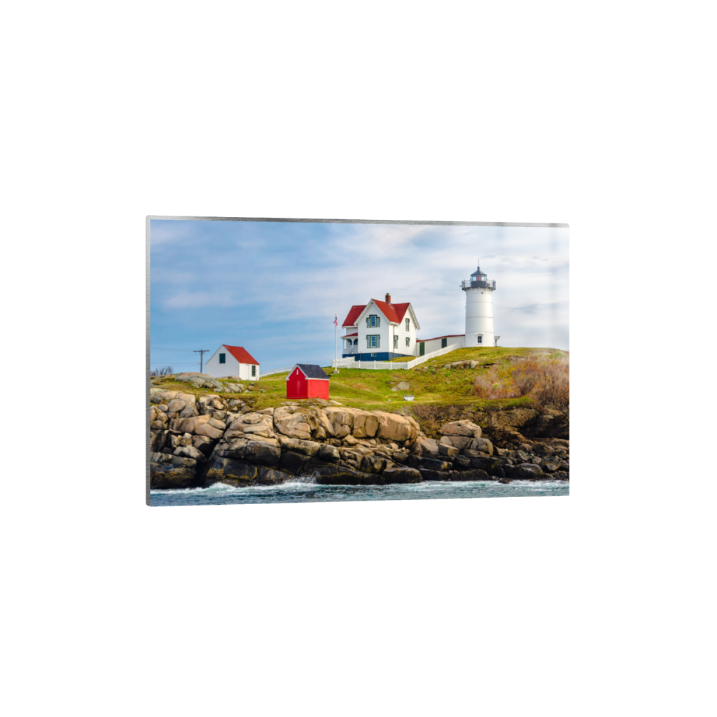 Lighthouse coastal photograph printed on metal with vibrant color and a sleek, modern finish