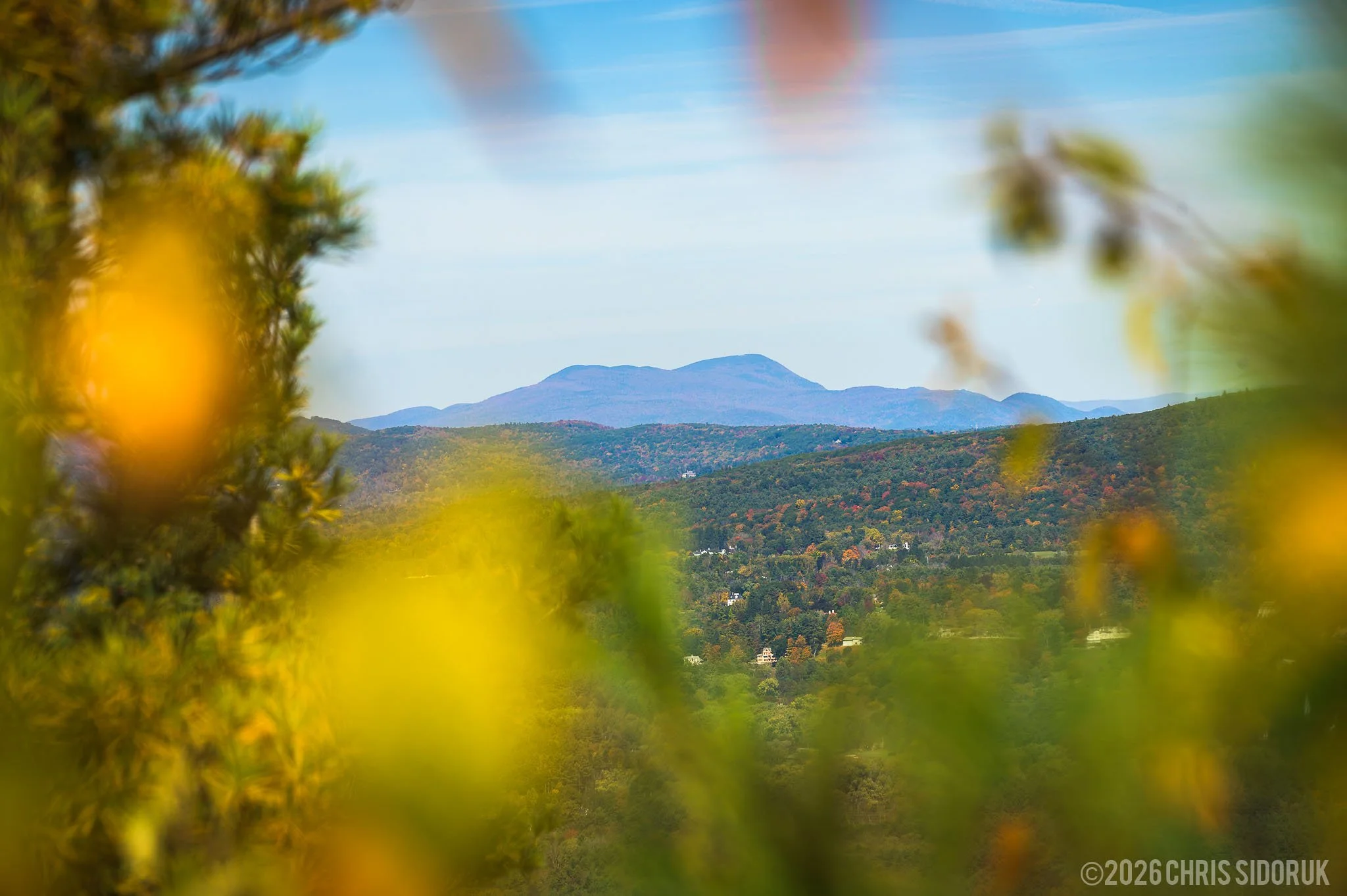 Mount Greylock framed by fall foliage from Monument Mountain in early October 2024.