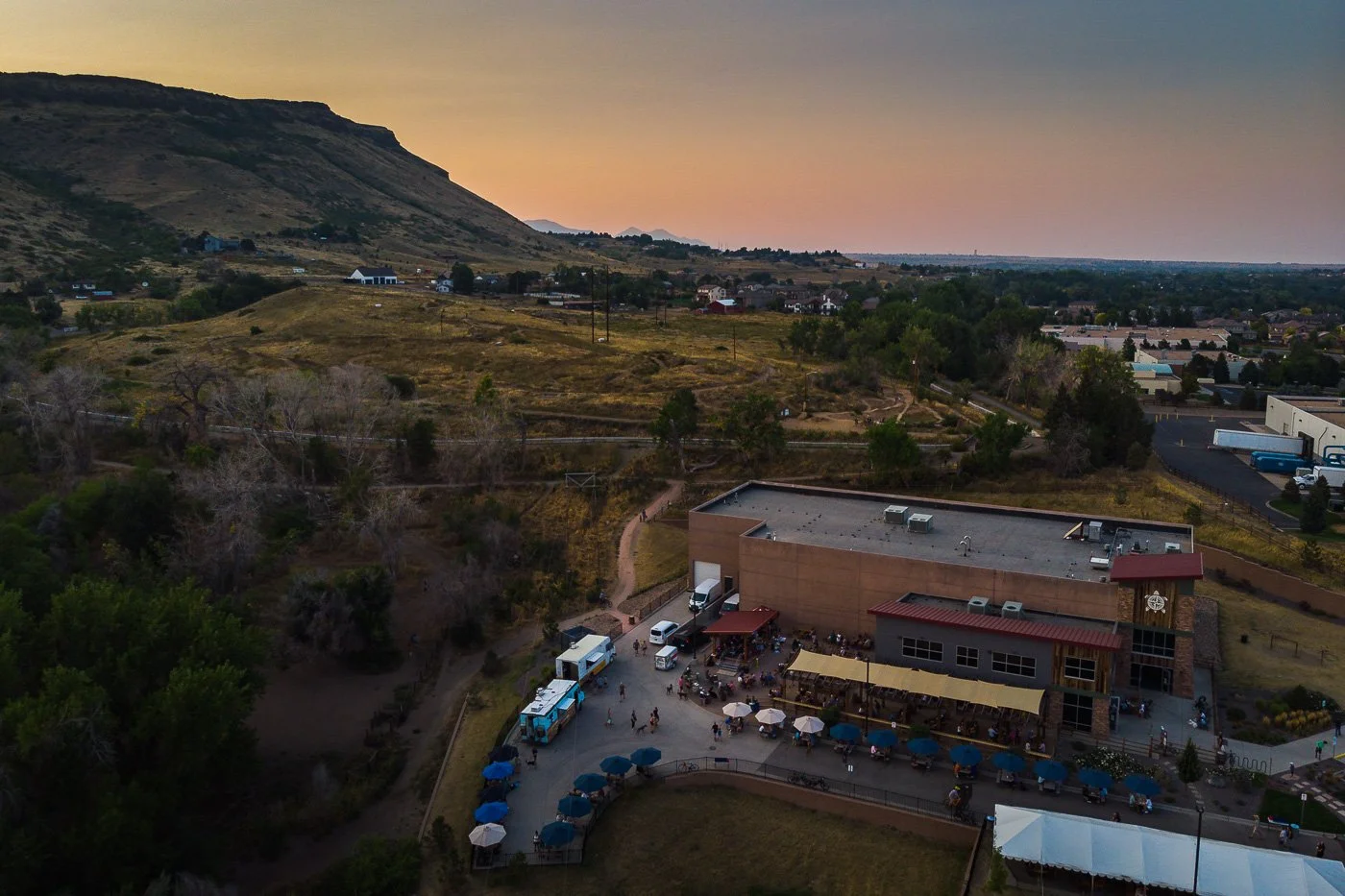 Drone photo of the music venue New Terrain Brewing in Golden, Colorado. | photo- ©2021 Chris Sidoruk