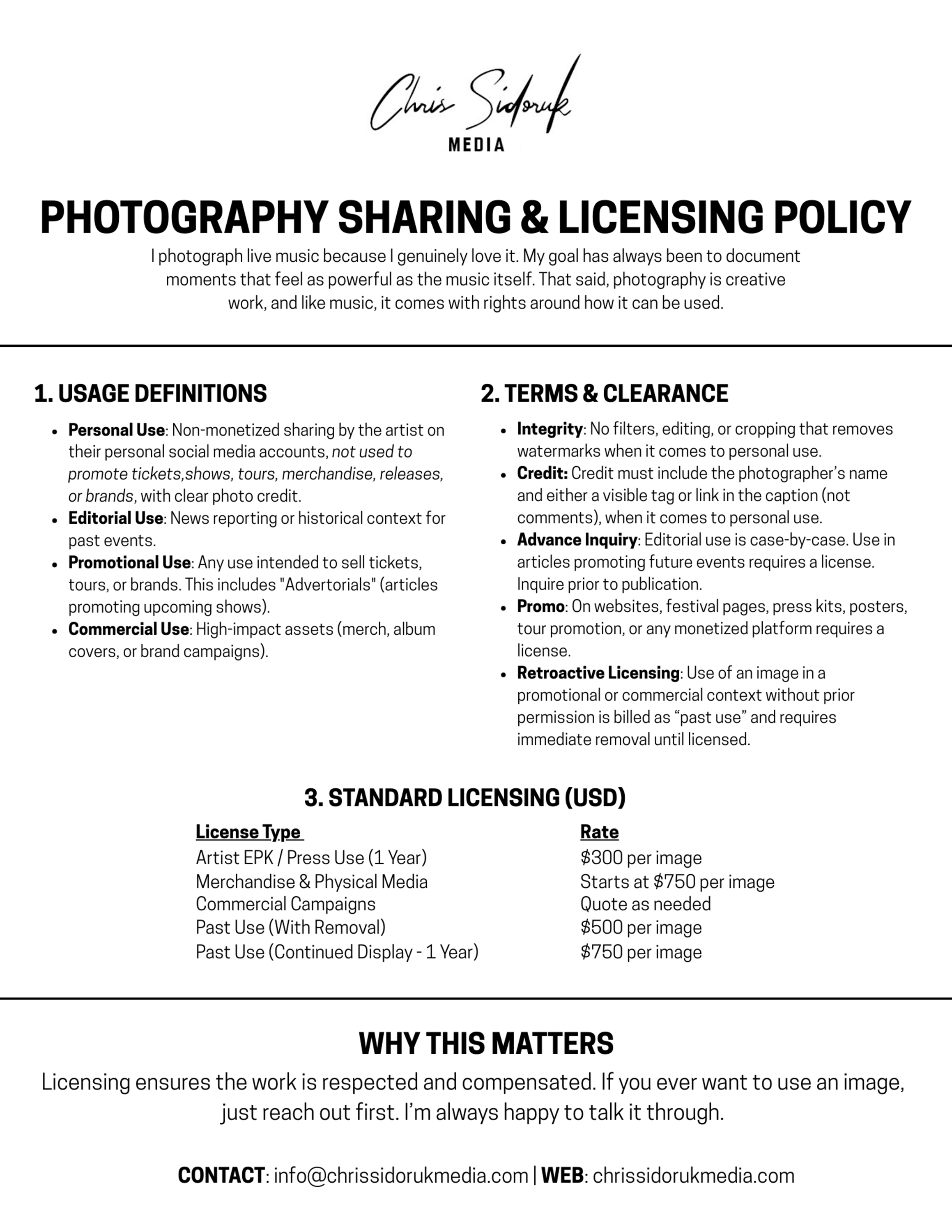 Music Photography Sharing & Licensing Policy | Chris Sidoruk Media