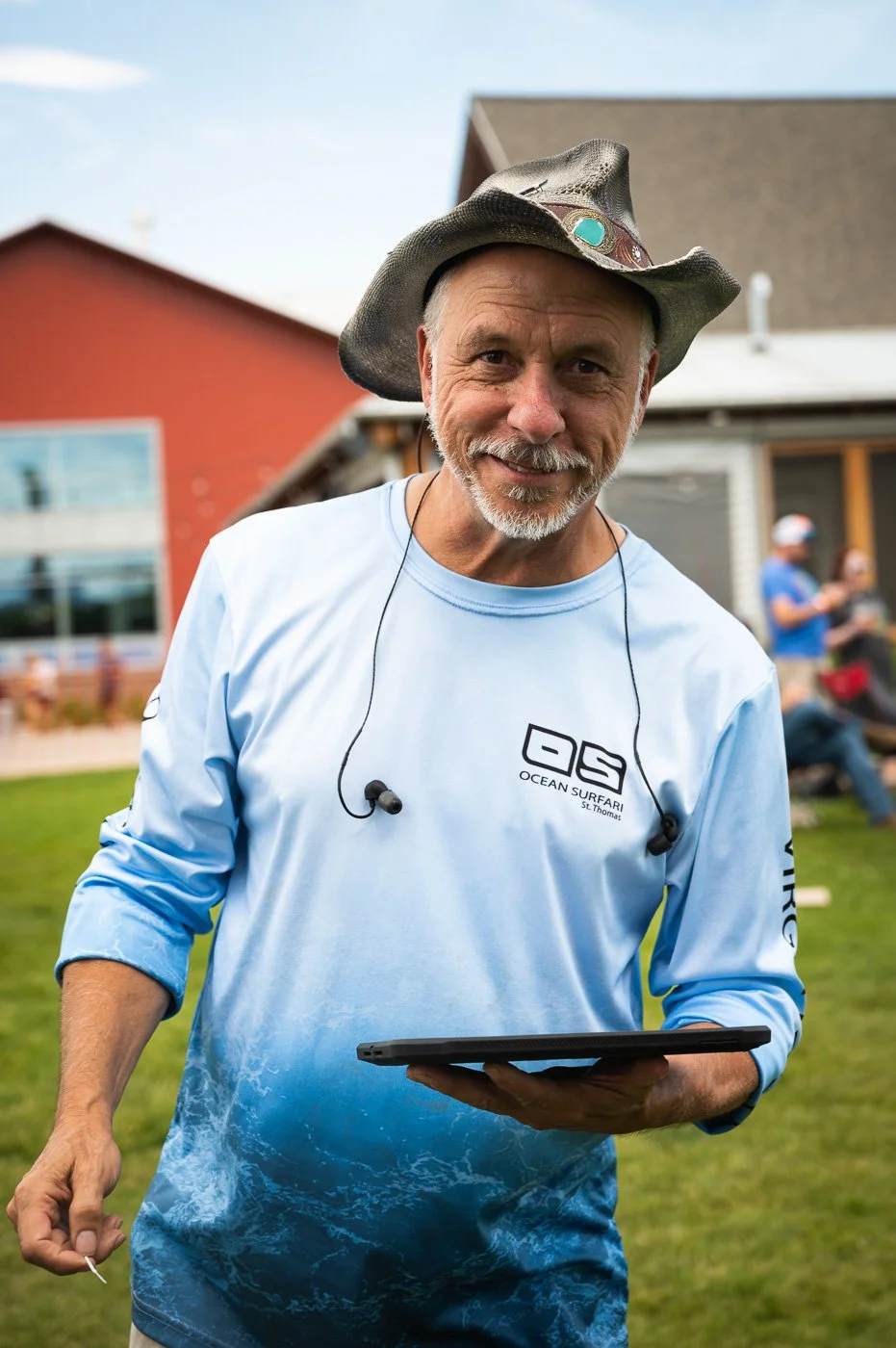 BTS photo of the Harmonica player for Creamery Station. On this day he was also doubling as a sound engineer!