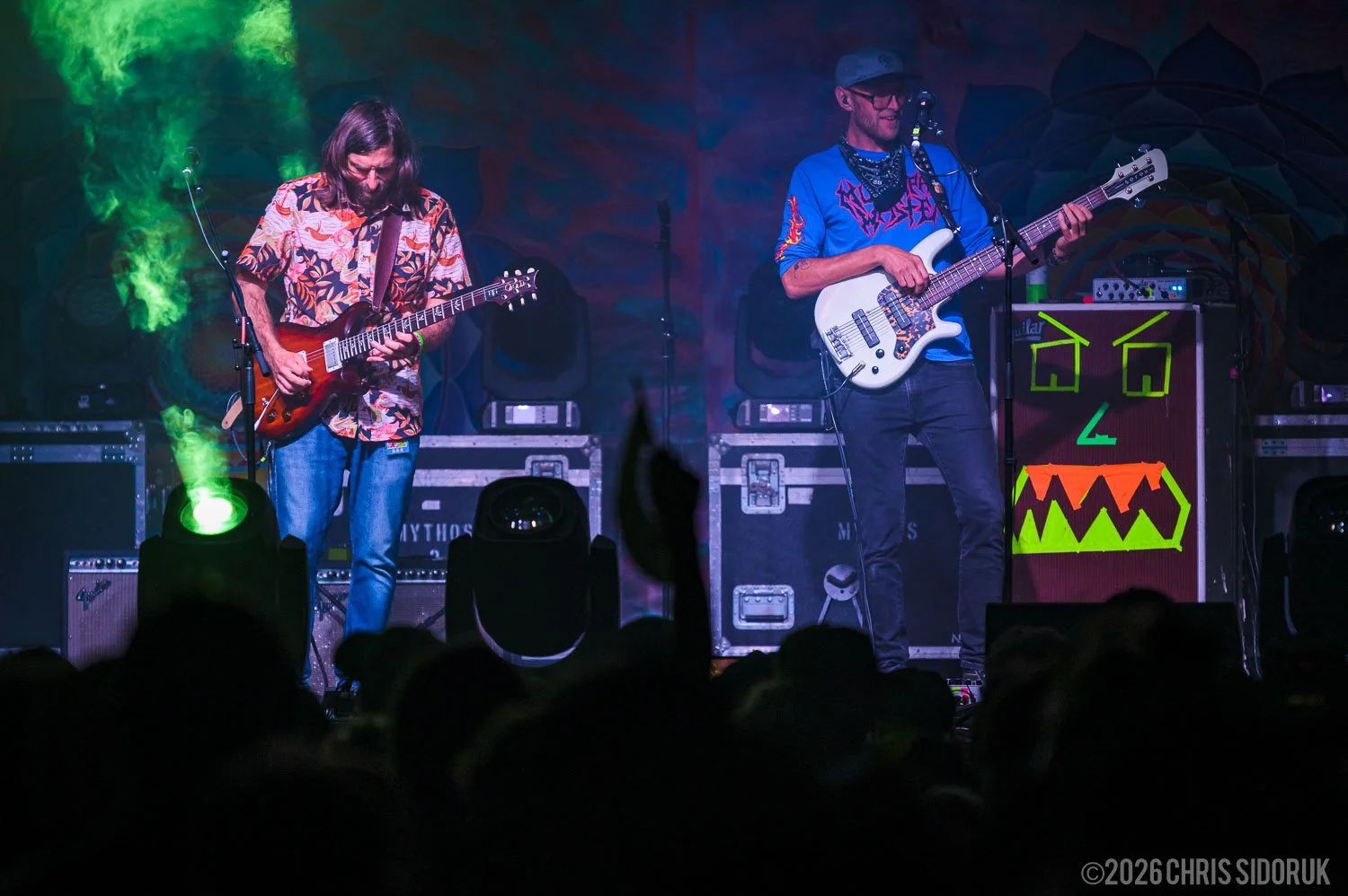 Rob Compa and Chuck Jones of Dopapod on stage at Wormtown Music Festival in Greenfield, Massachusetts, on September 14, 2024.