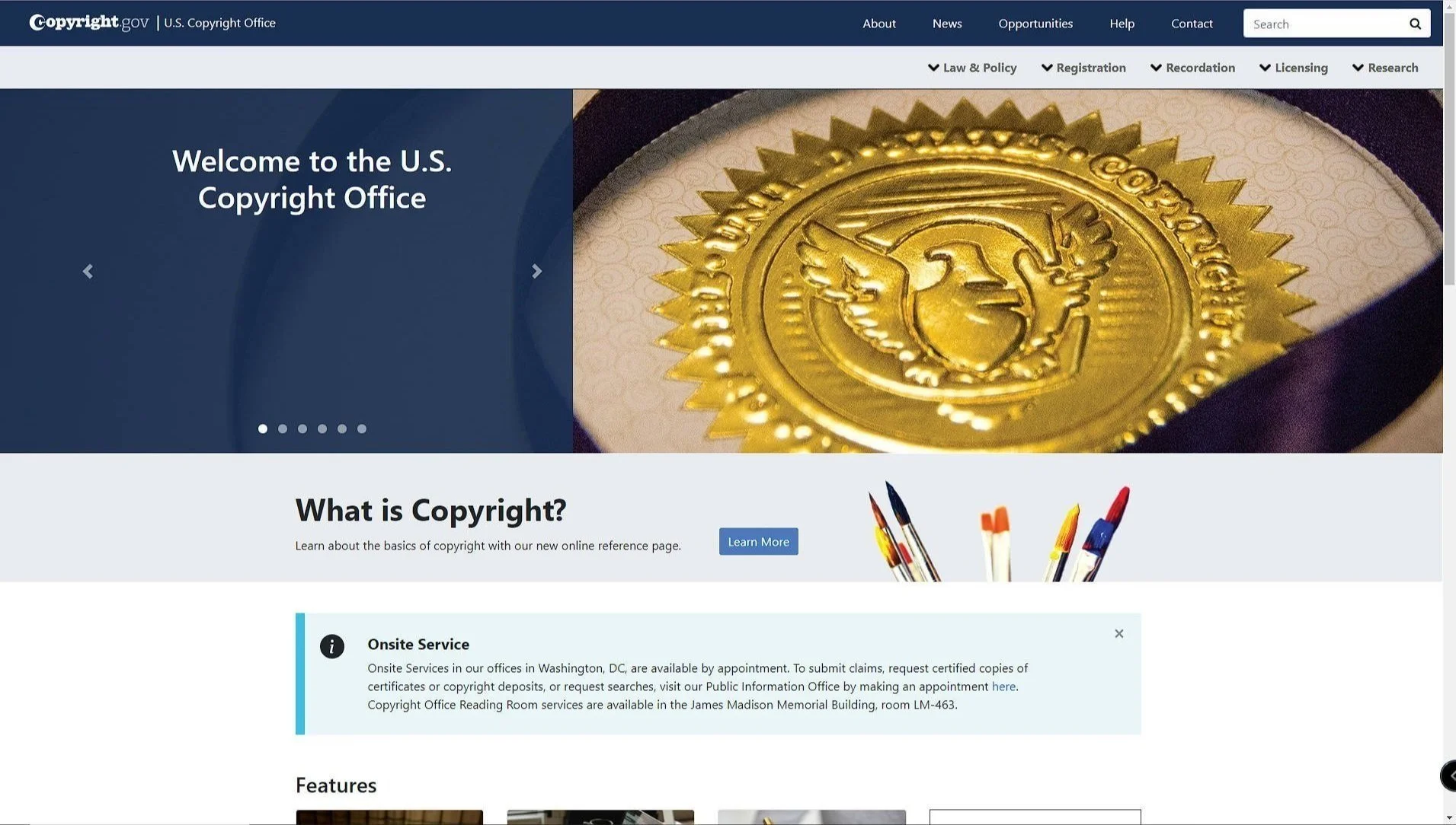 Screenshot of the U.S. Copyright Office website.