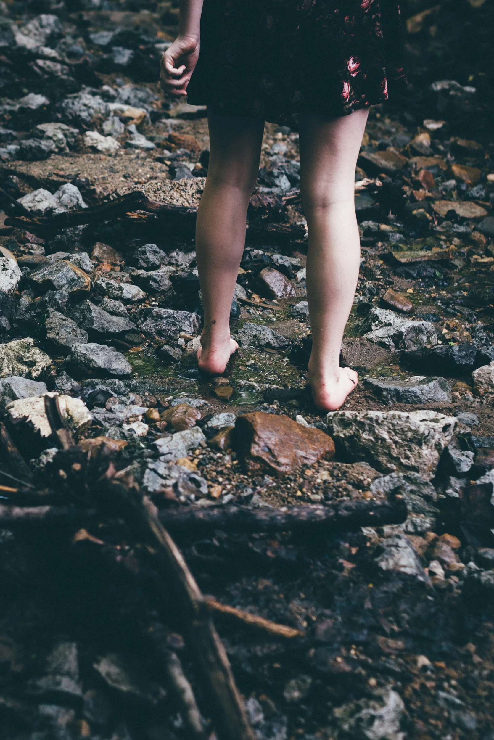 Relaxed client walking barefoot outside