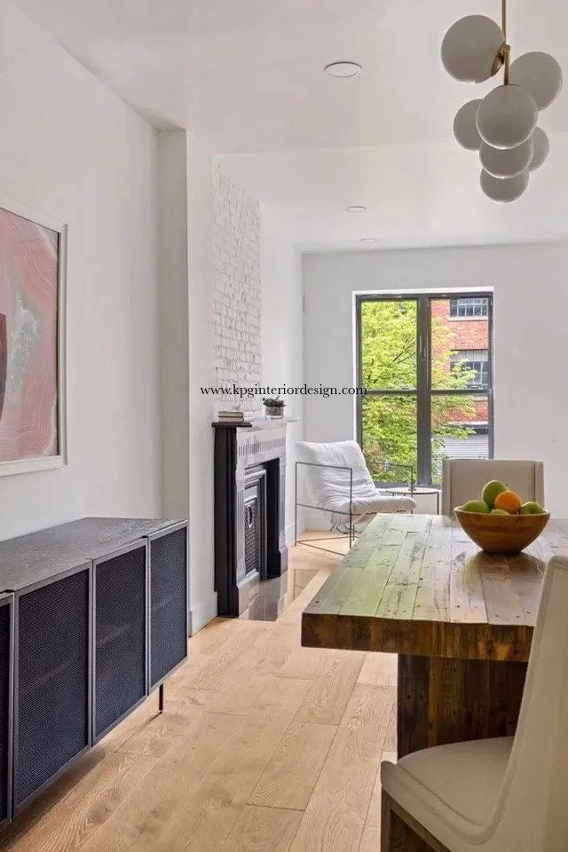 Interior Design Renovation by KPG Interior Design for Bed-Stuy Brooklyn, New York 3-story townhome. Interior design work includes all new construction layout, materials/finishes, furnishings, millwork, overall concept, lighting, plumbing fixtures, et