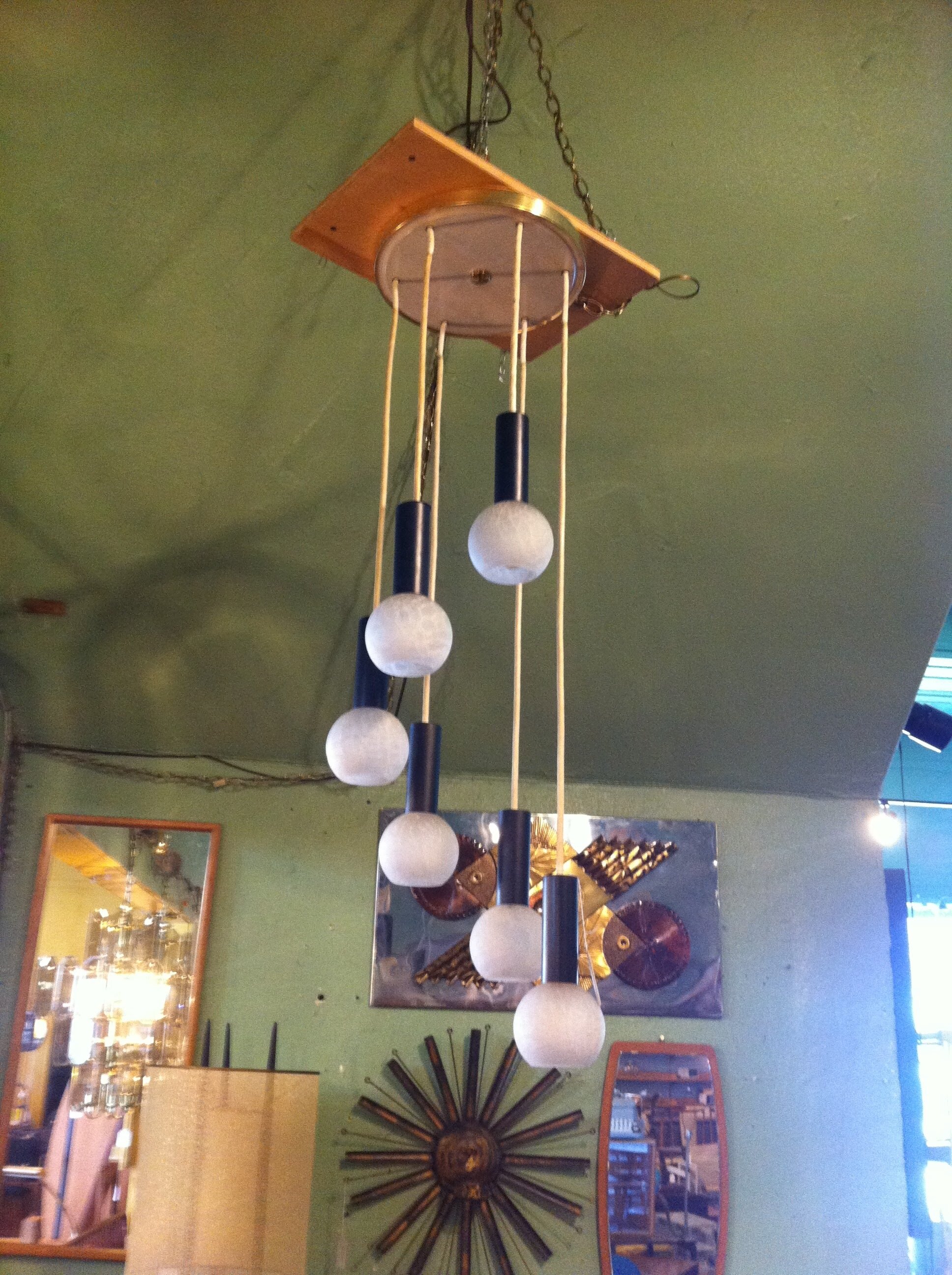 Retro hanging lamp with spherical and cylindrical elements