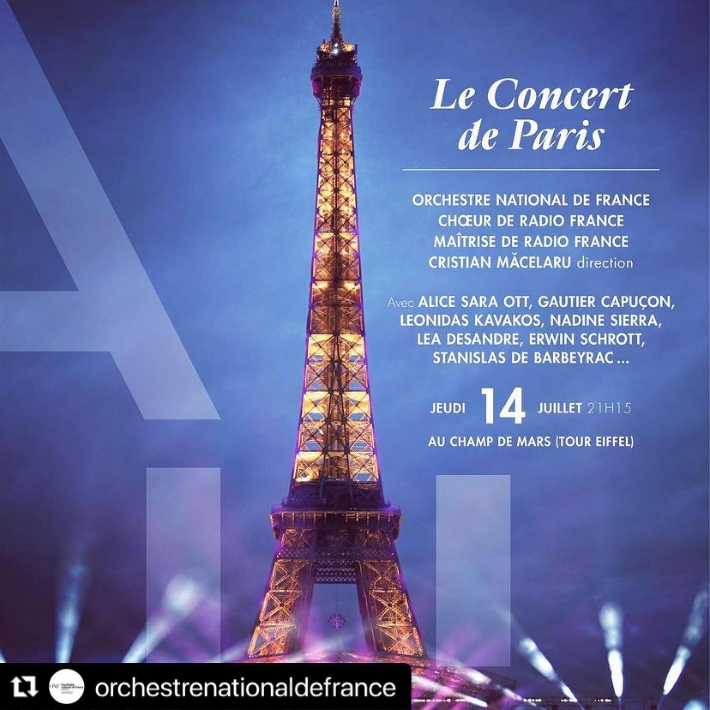 Joyeux 14 Juillet 🇫🇷🇫🇷🇫🇷 Live on TV tonight at 21:15CET on @franceinter and @france2 !  Watch @alicesaraott_official with Grieg piano concerto &hellip; 😎🎶🎵 
・・・
.
Le @concertdeparistv, c'est le grand &eacute;v&eacute;nement musical au pied d