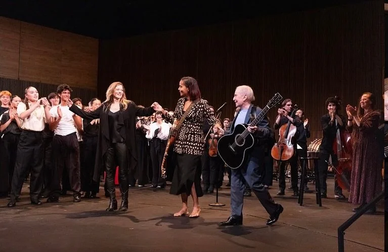 Barbara Hannigan (@hannigan.barbara) shares the stage with Paul Simon (@paulsimonofficial) and Arnhold Creative Associate Rhiannon Giddens (@rhiannongiddens) for the programme &quot;Departing&quot; with Juilliard&rsquo;s musicians, dancers, and actor