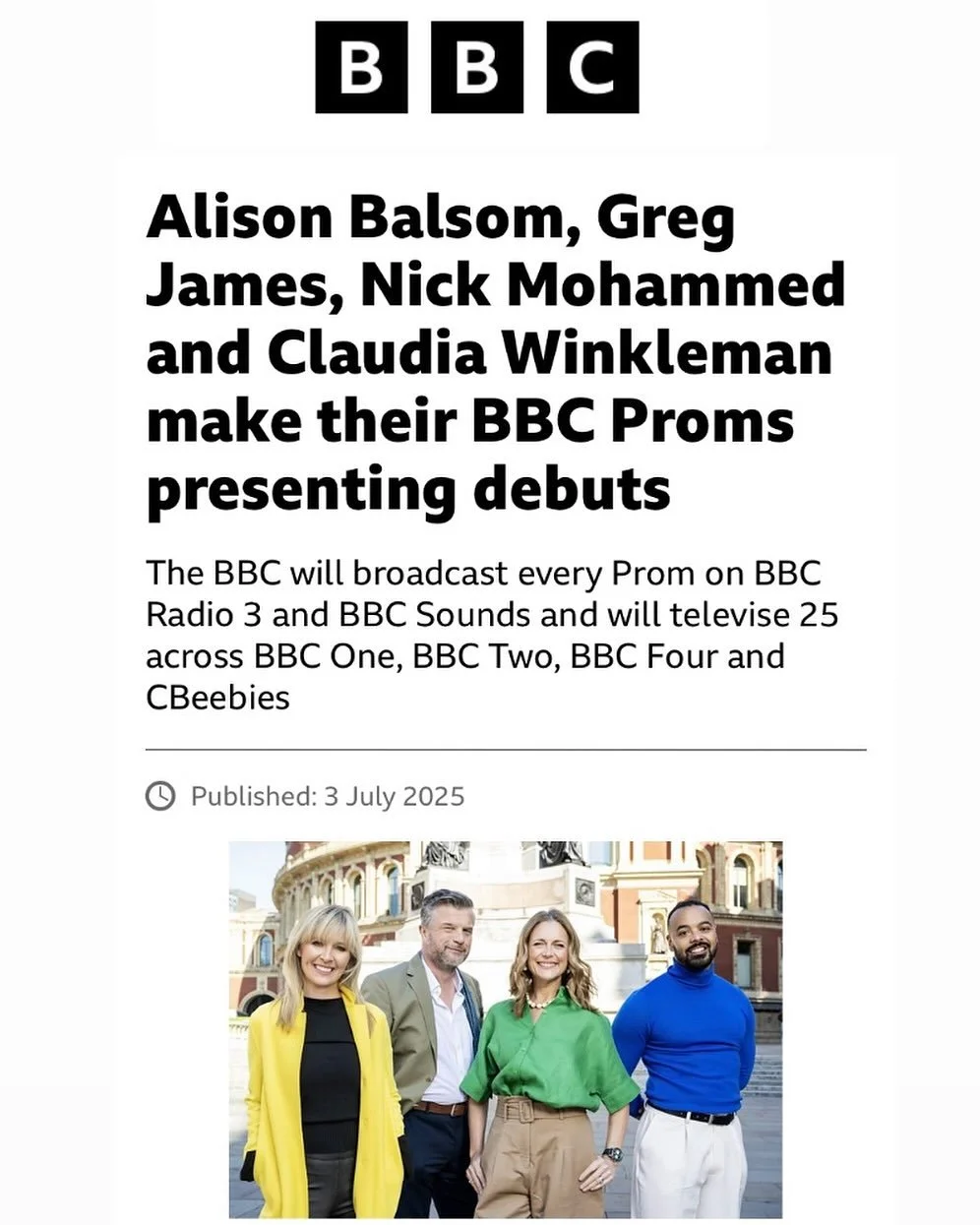 Alison Balsom, returning to perform at this year&rsquo;s Last Night of the Proms, makes her Proms presenting debut on BBC television with three Proms: Mahler&rsquo;s Fifth Symphony with the Royal Concertgebouw Orchestra, conducted by Klaus M&auml;kel