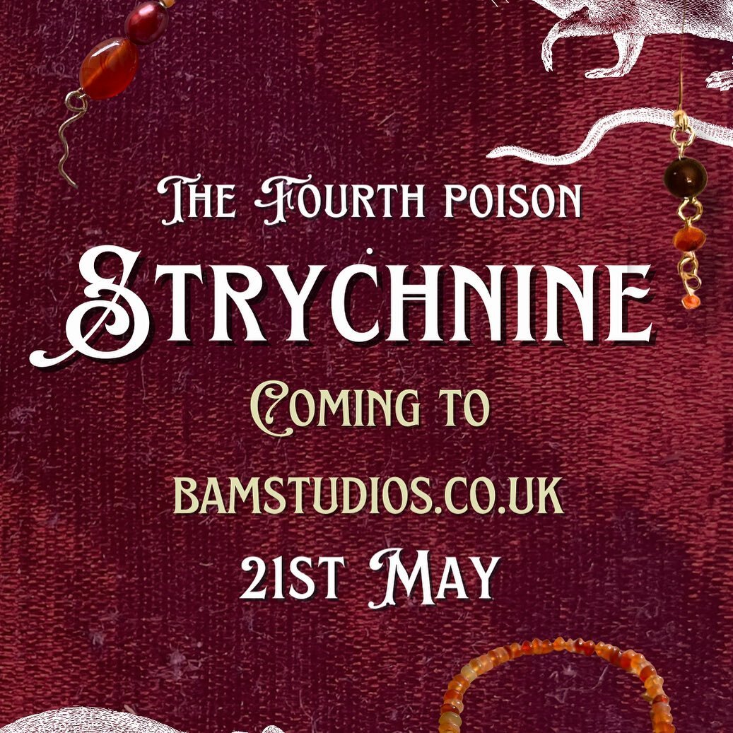 The fourth poison is coming! ✨
Strychnine &hearts;️ Sunday 21st May 
Vintage Carnelians 

#handmadejewellery #jewellery #smallbusiness #historicallyinspired #crystaljewellery #recycledjewellery #recycledbrass #recycledmaterials #vintagematerials  #je