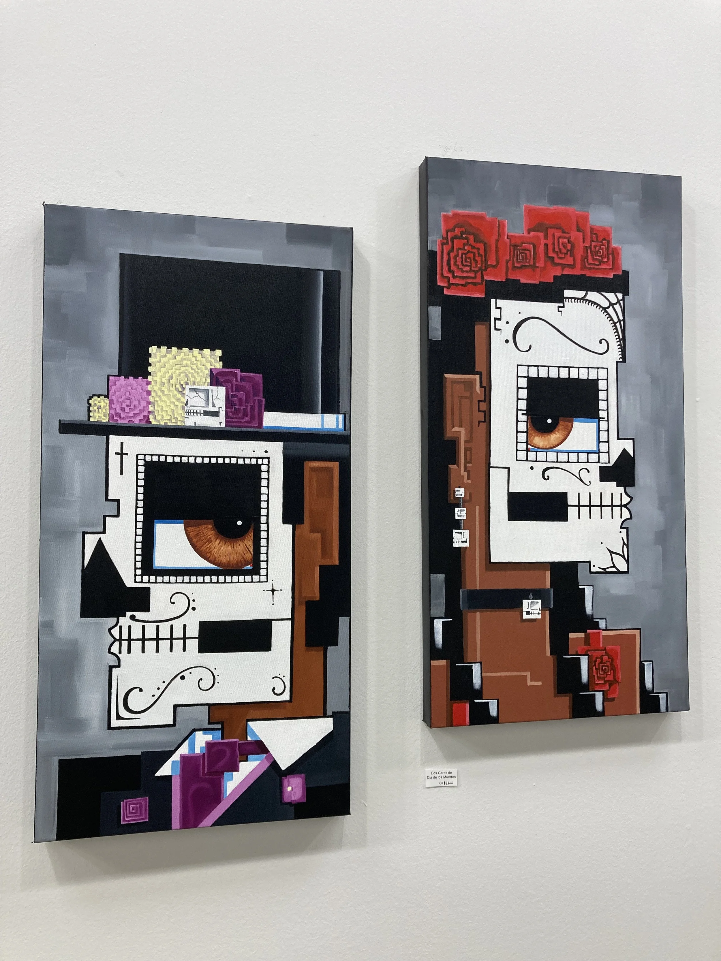 "Senor y Senora Dia de los Muertos"  $1,50 15"x30"x2 oil on canvas, click to enlarge