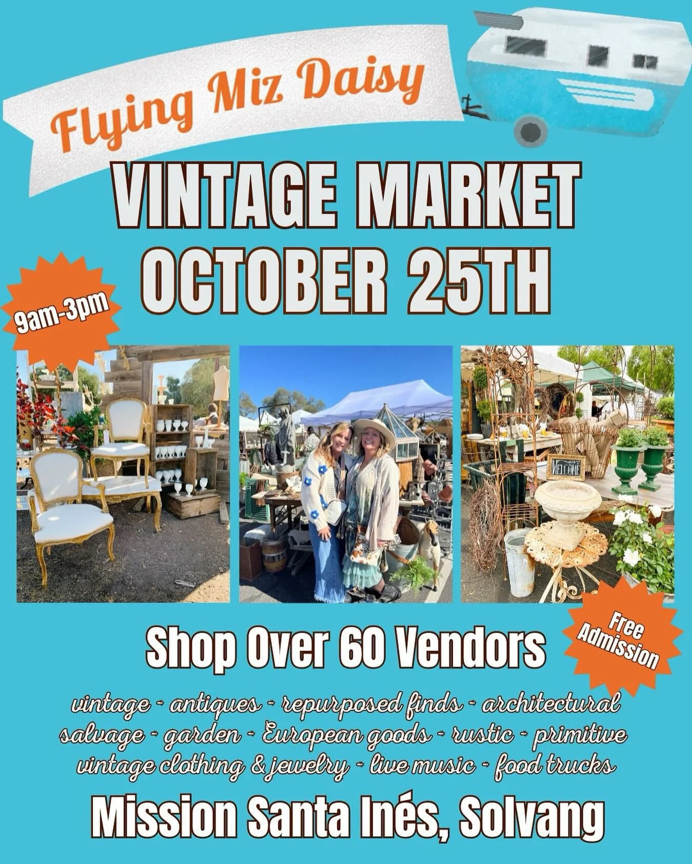 Save the Date, Vintage Lovers!🙌

Our Fall Vintage Market returns to the beautiful and historic Mission Santa In&eacute;s in Solvang on OCTOBER 25th &mdash; and you&rsquo;re invited!🎉

Join us for a magical day of vintage shopping, live music, delic