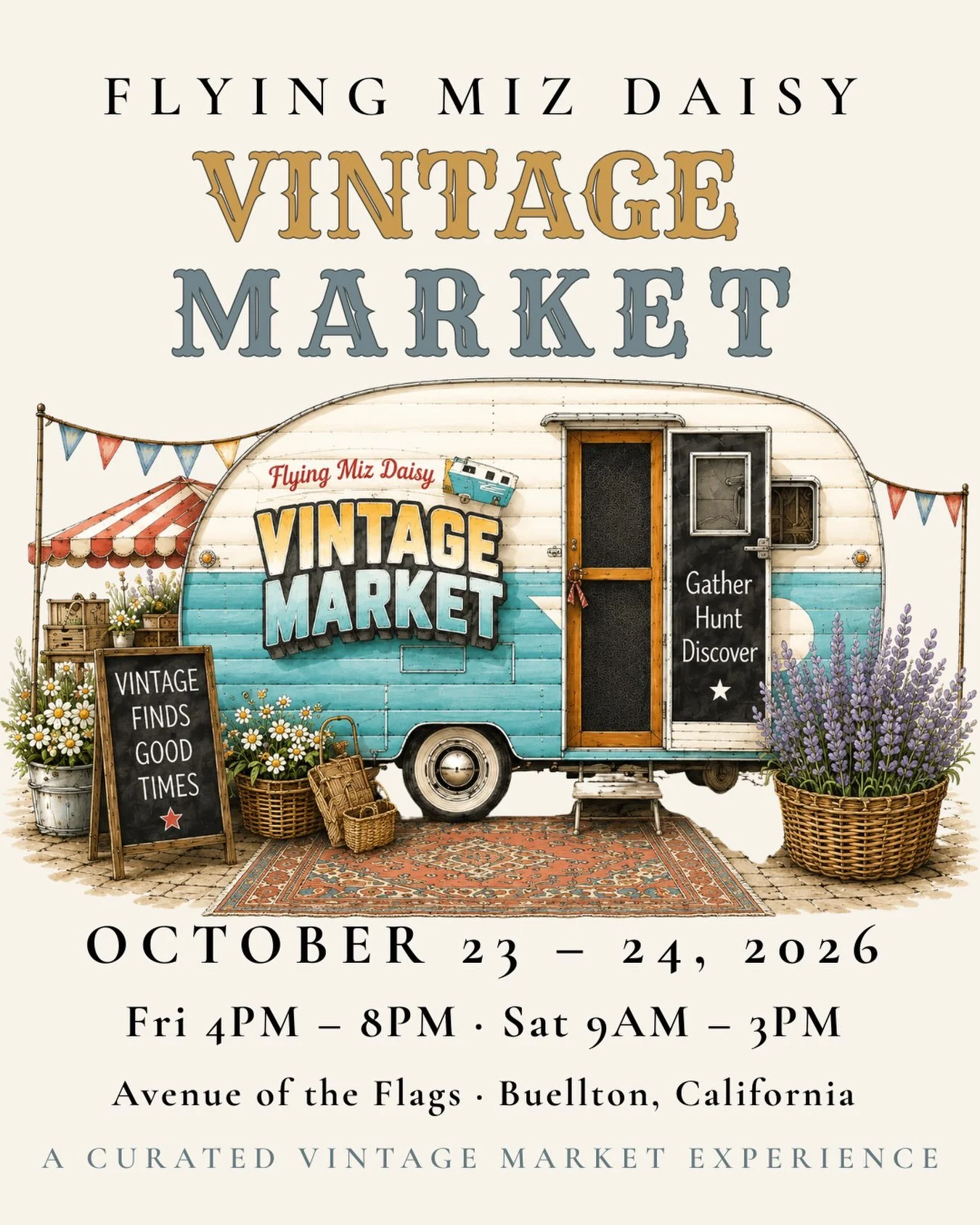 Save the date! Flying Miz Daisy Vintage Market returns this fall. 🦋

Join us October 23&ndash;24 in Buellton for two days of thoughtfully curated vintage &amp; beautiful antiques. 

We&rsquo;re gathering an amazing collection of vintage and antique 